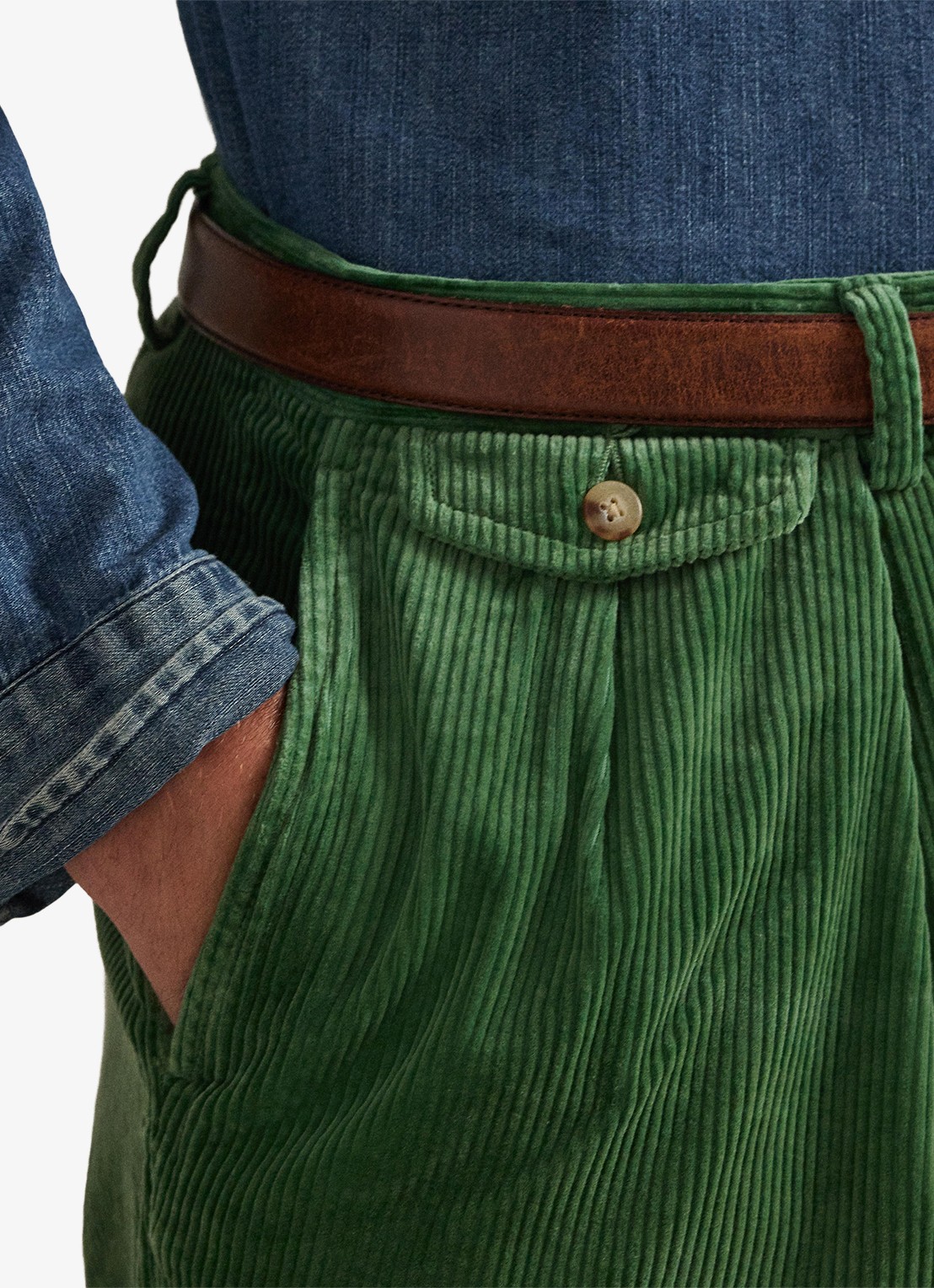 Ralph Lauren Whitman relaxed fit chino van corduroy - detail 5 meadow green / groen