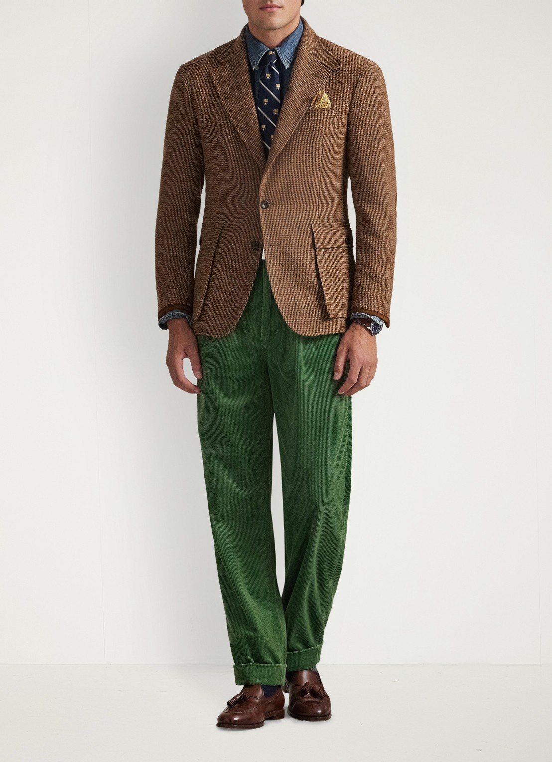 Ralph Lauren Whitman relaxed fit chino van corduroy - voorkant 3 meadow green / groen