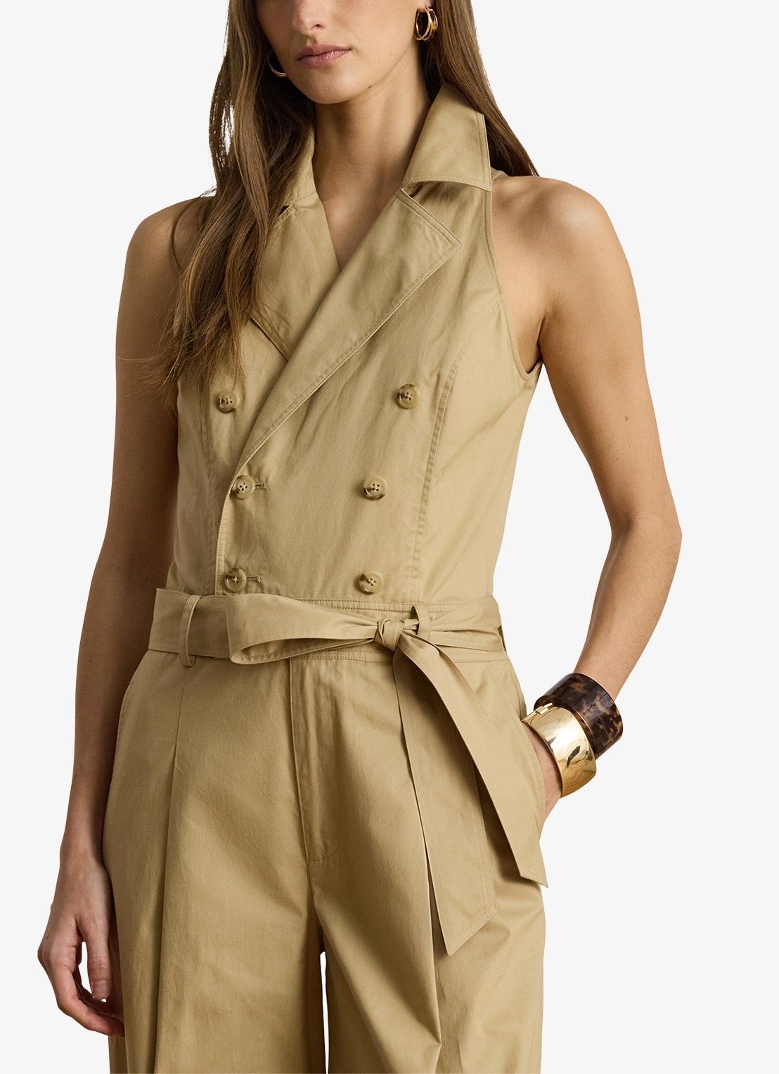 Ralph Lauren Wide fit jumpsuit met ceintuur - detail 3 birch tan / beige