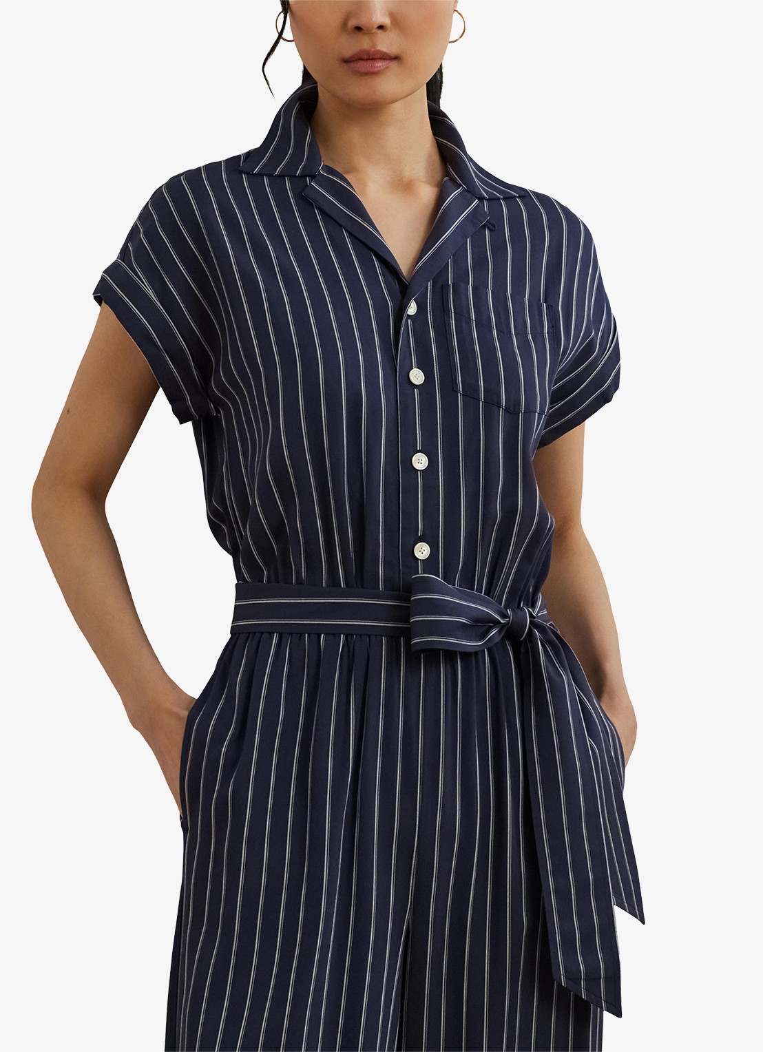 Ralph Lauren Wide fit jumpsuit met streepprint - detail blauw