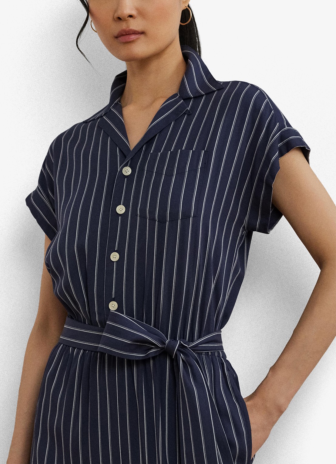 Ralph Lauren Wide fit jumpsuit met streepprint - detail 2 blauw