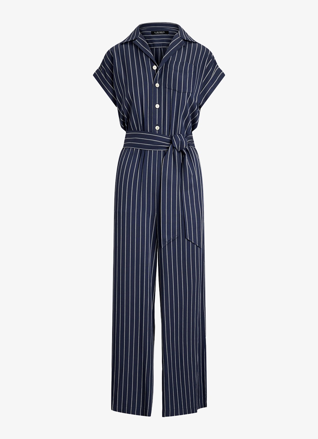 Ralph Lauren Wide fit jumpsuit met streepprint - voorkant 4 blauw