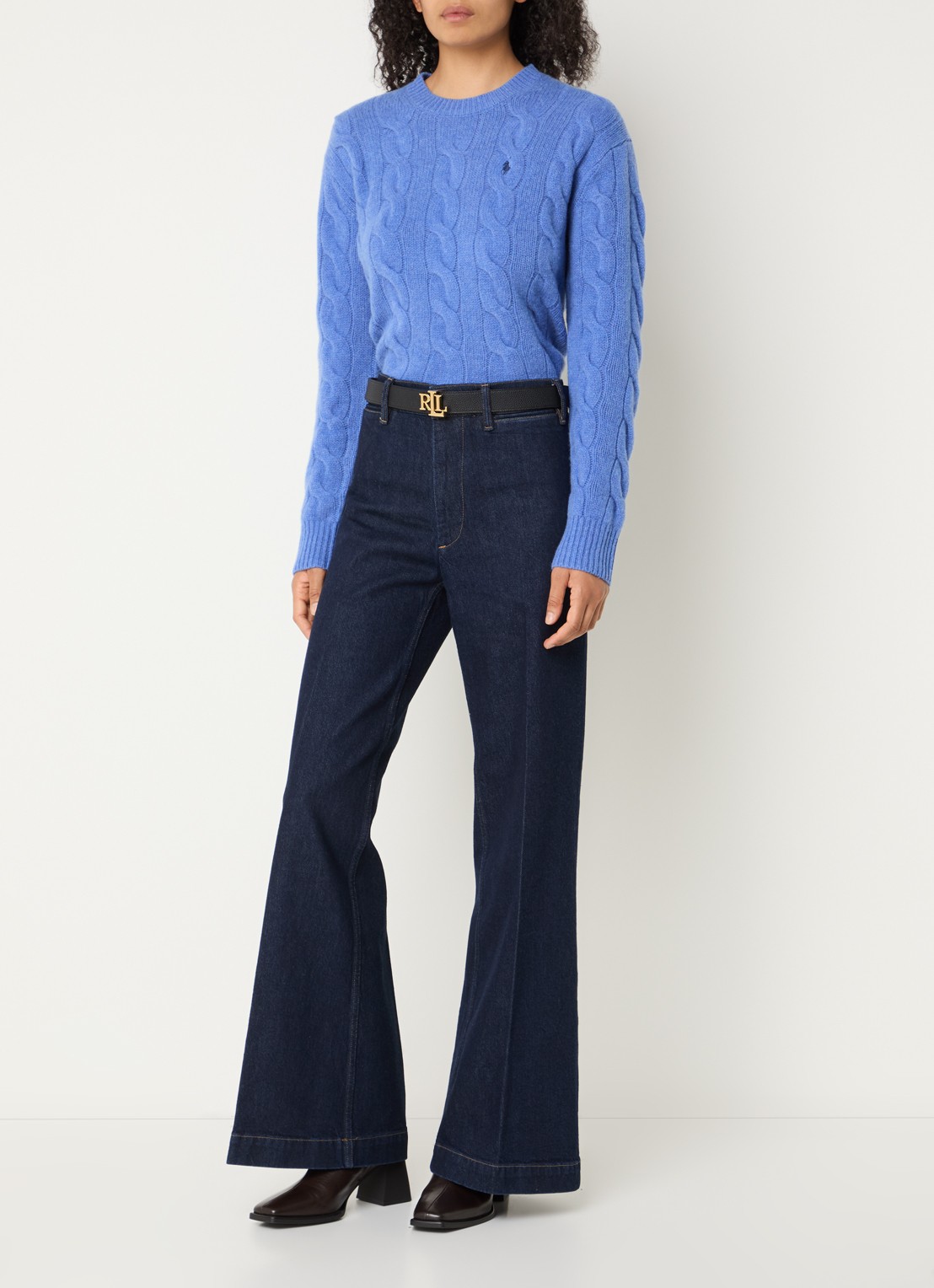 Ralph Lauren Woven high waist flaired jeans met donkere wassing - voorkant 2 indigo