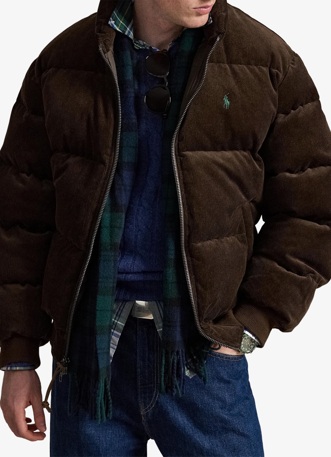 Ralph Lauren Wyoming pufferjack van corduroy met donsvulling - voorkant 5 dark beech / donkerbruin