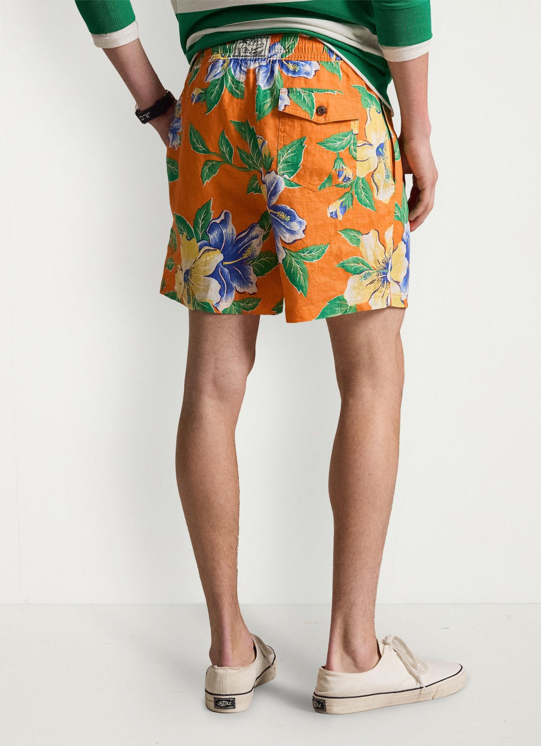 Ralph Lauren Zwemshorts van linnen met bloemenprint - achterkant 4 orange iconic hibiscus / oranje