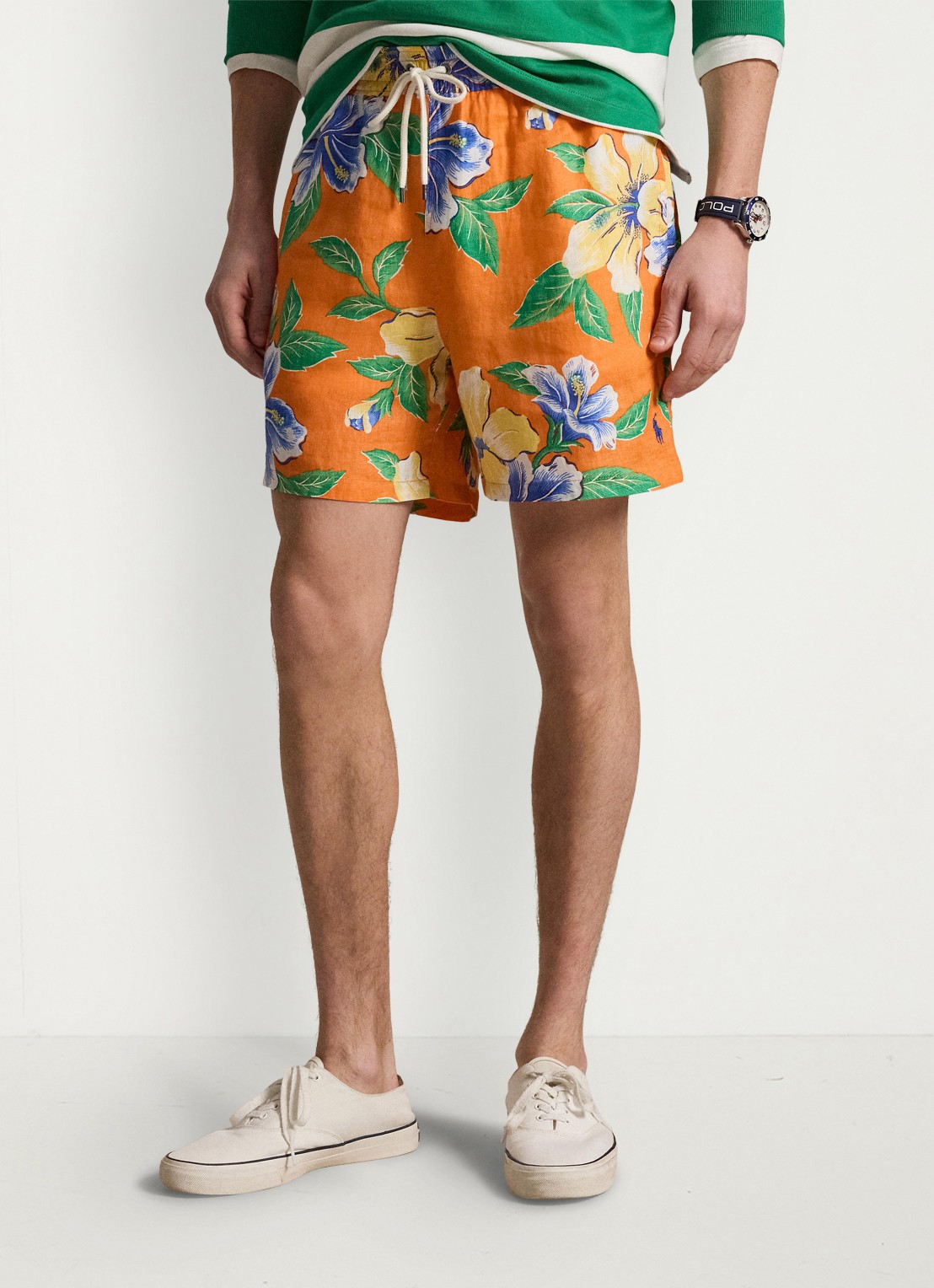 Ralph Lauren Zwemshorts van linnen met bloemenprint - detail 2 orange iconic hibiscus / oranje