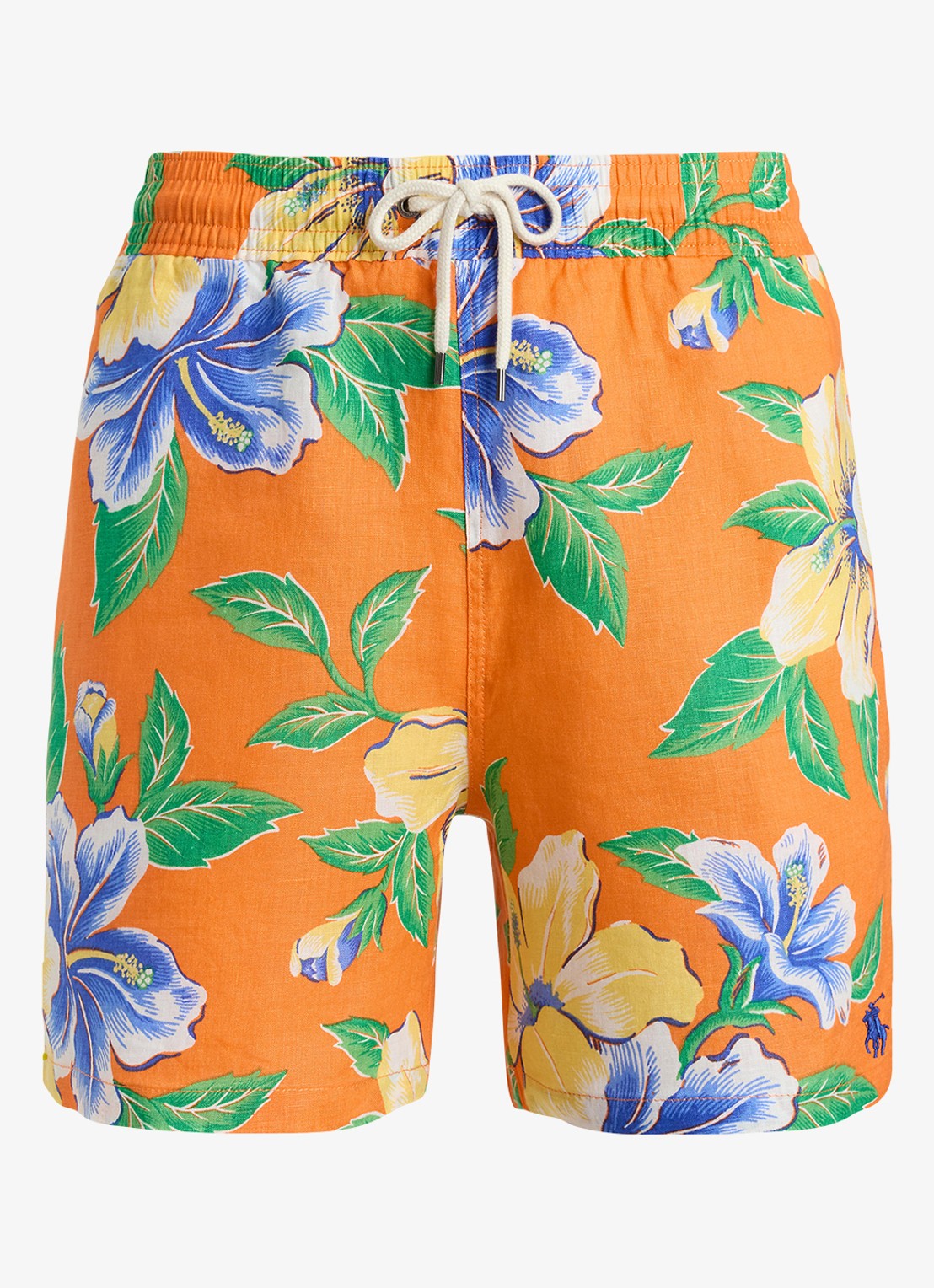 Ralph Lauren Zwemshorts van linnen met bloemenprint - voorkant orange iconic hibiscus / oranje