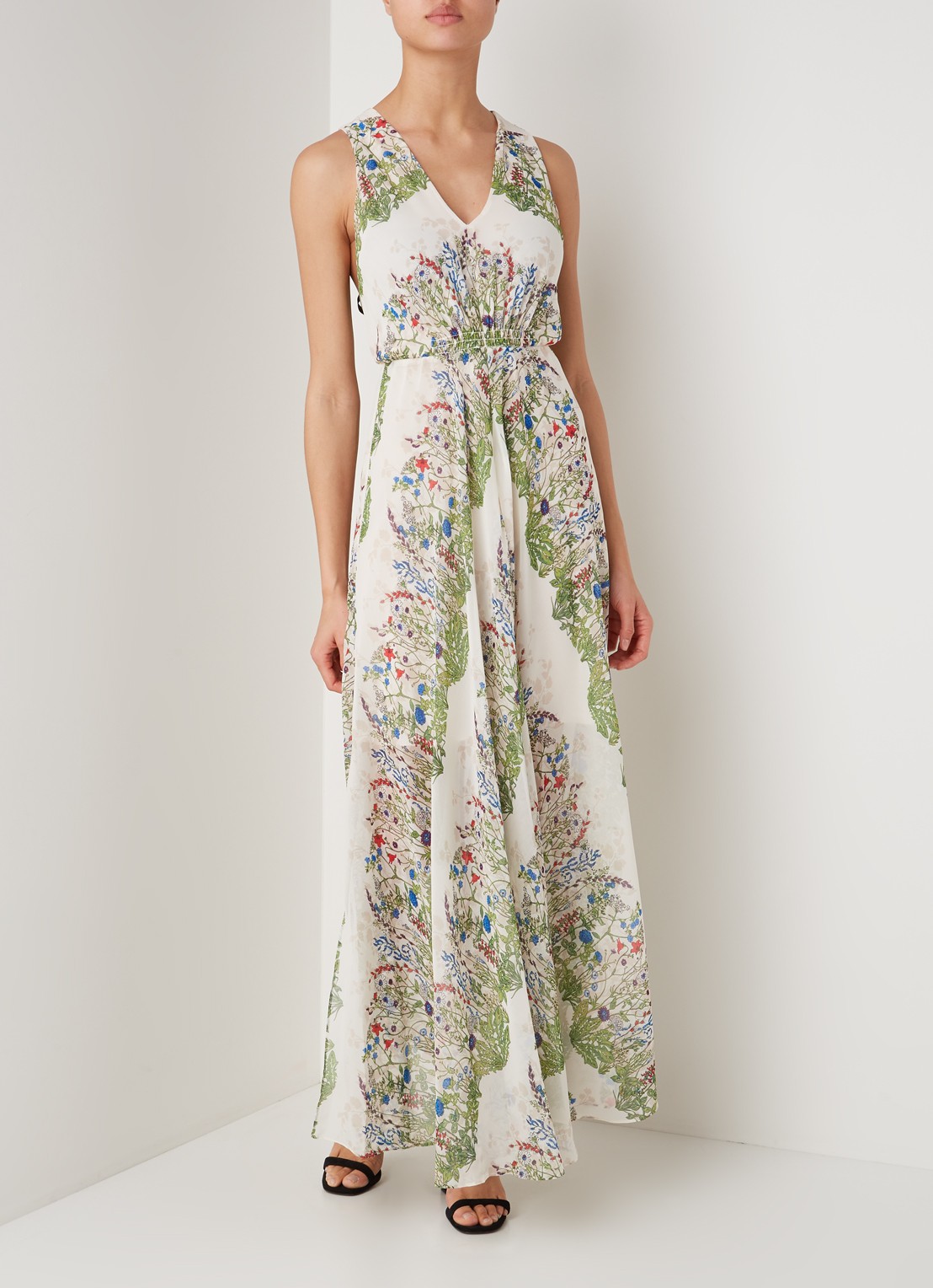 Rascalle maxi jurk met bloemenprint en V-hals - detail 4 ivoor