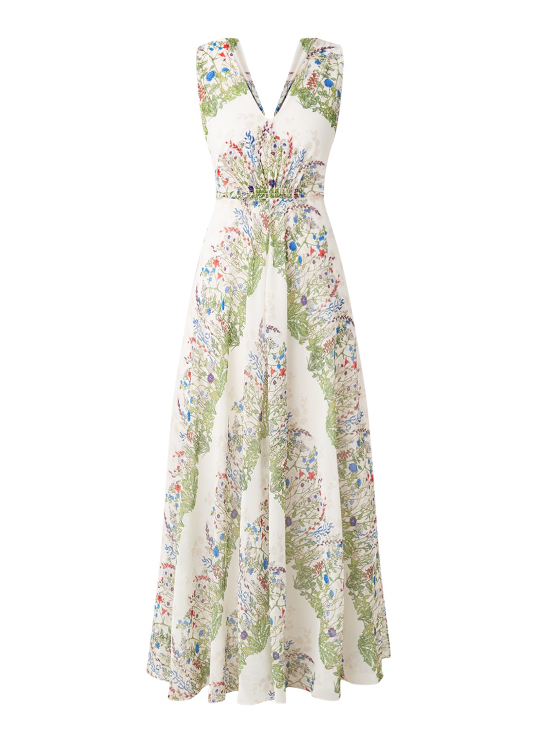 Rascalle maxi jurk met bloemenprint en V-hals - voorkant 2 ivoor