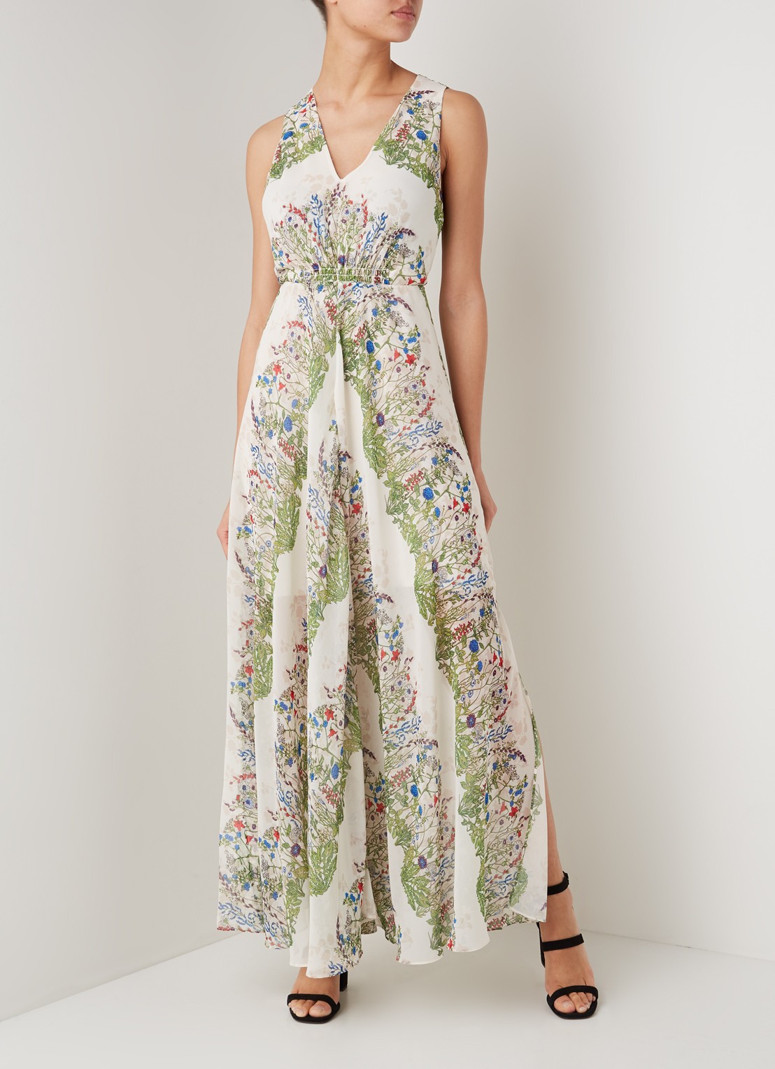 Rascalle maxi jurk met bloemenprint en V-hals - voorkant 3 ivoor