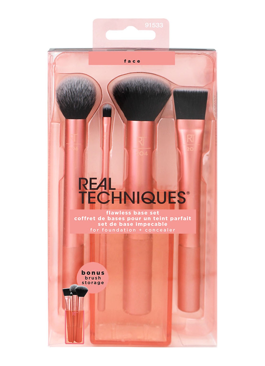 Real Techniques Flawless Base Set - make-up kwastenset - voorkant 2 orange