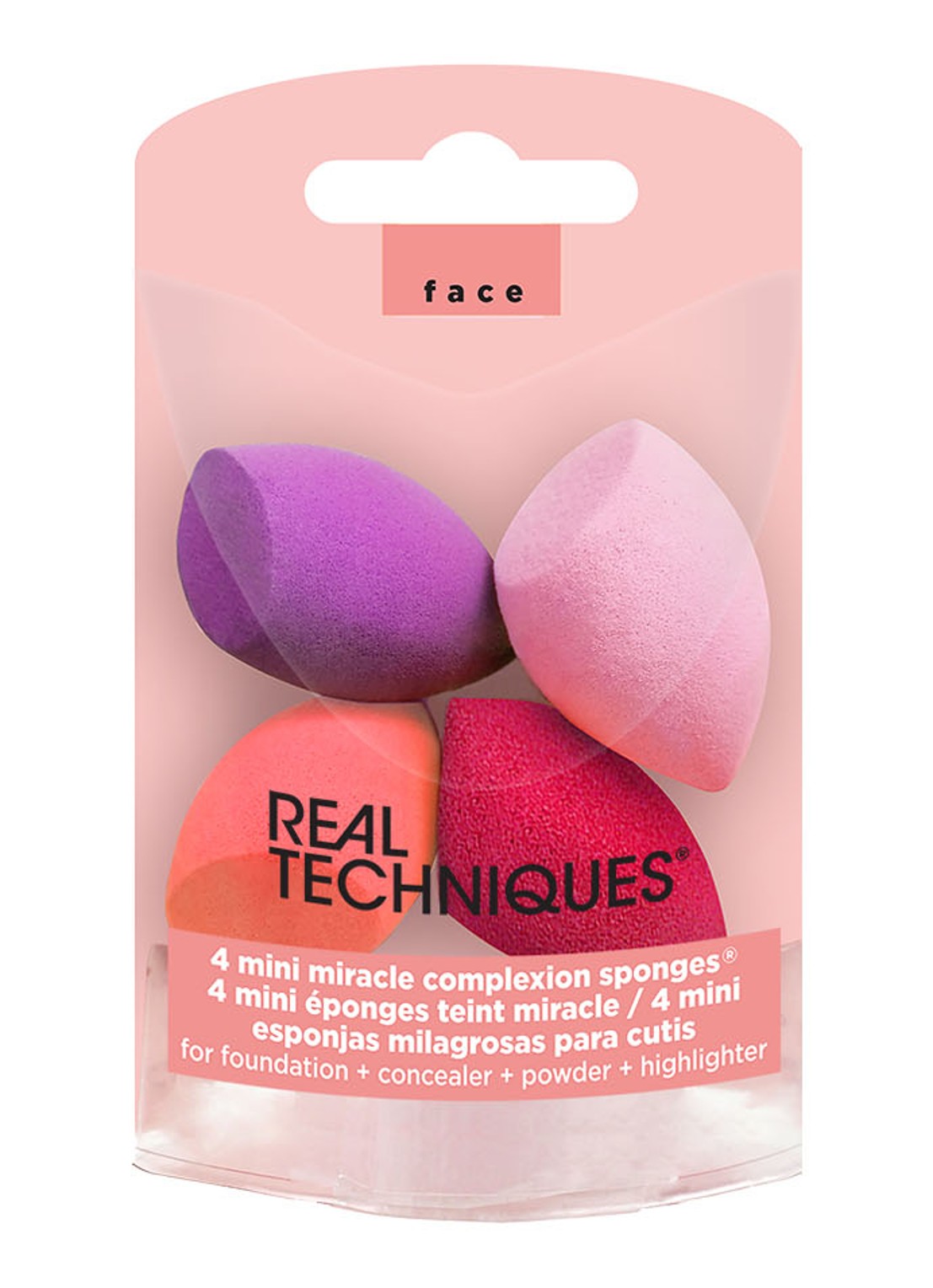 Real Techniques Mini Miracle Sponges - make-up spons set van 4 - voorkant 3 multicolor