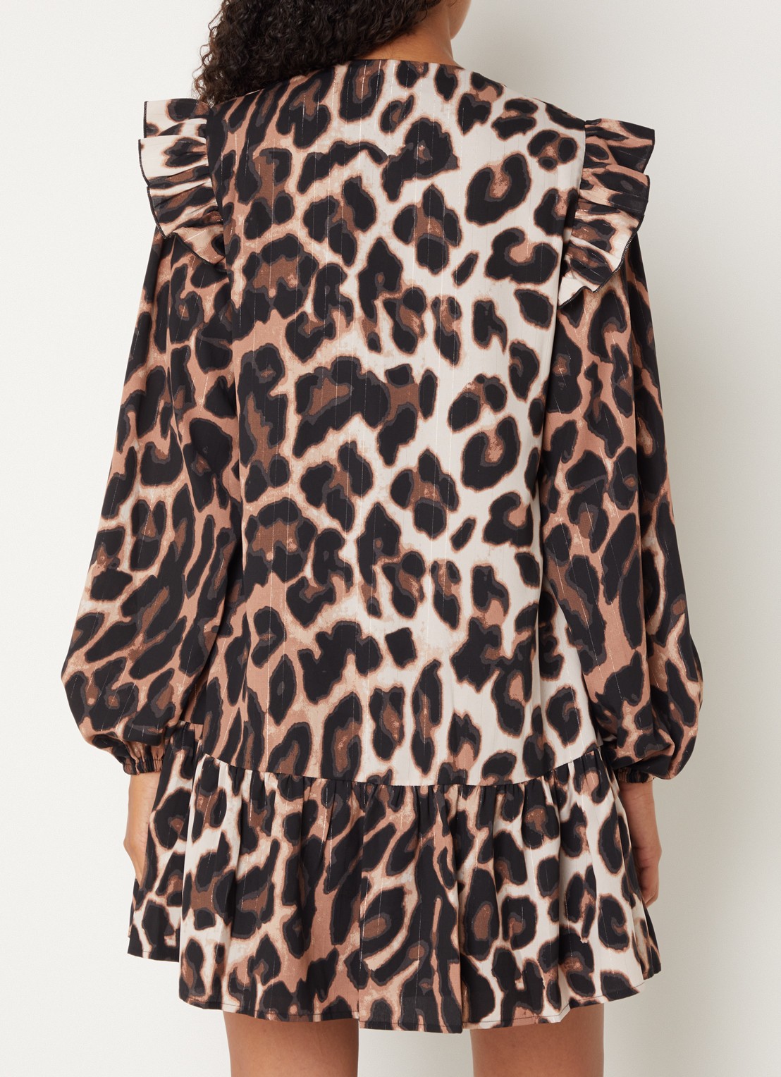 Refined Department Dolly mini jurk met volant en panterprint - achterkant 3 bruin