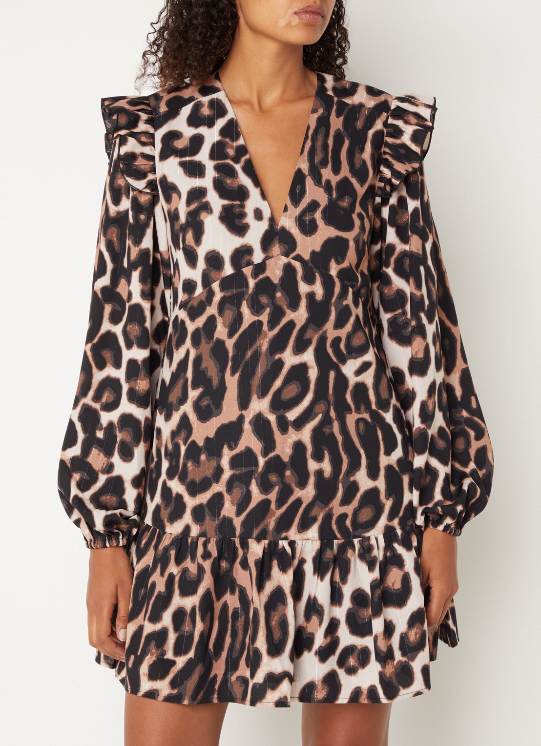 Refined Department Dolly mini jurk met volant en panterprint - detail 4 bruin
