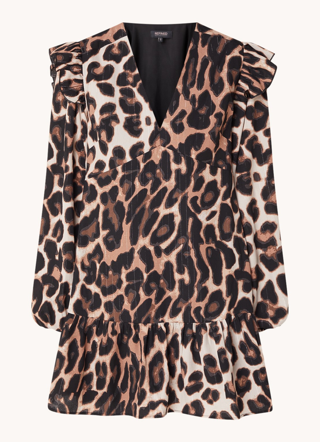 Refined Department Dolly mini jurk met volant en panterprint - voorkant bruin