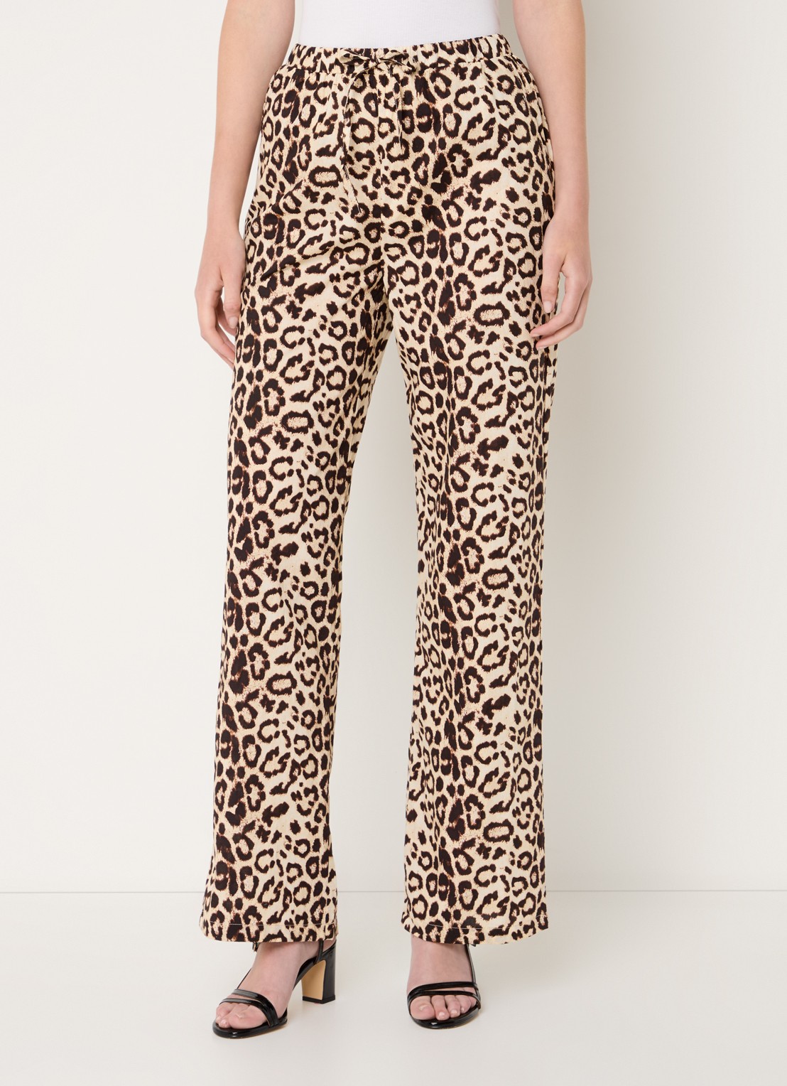 Refined Department High waist loose fit pantalon met panterprint en steekzakken - detail 4 lichtbruin