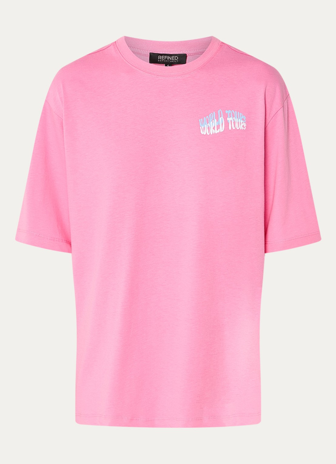 Refined Department Maggy oversized T-shirt met logo- en backprint - voorkant roze