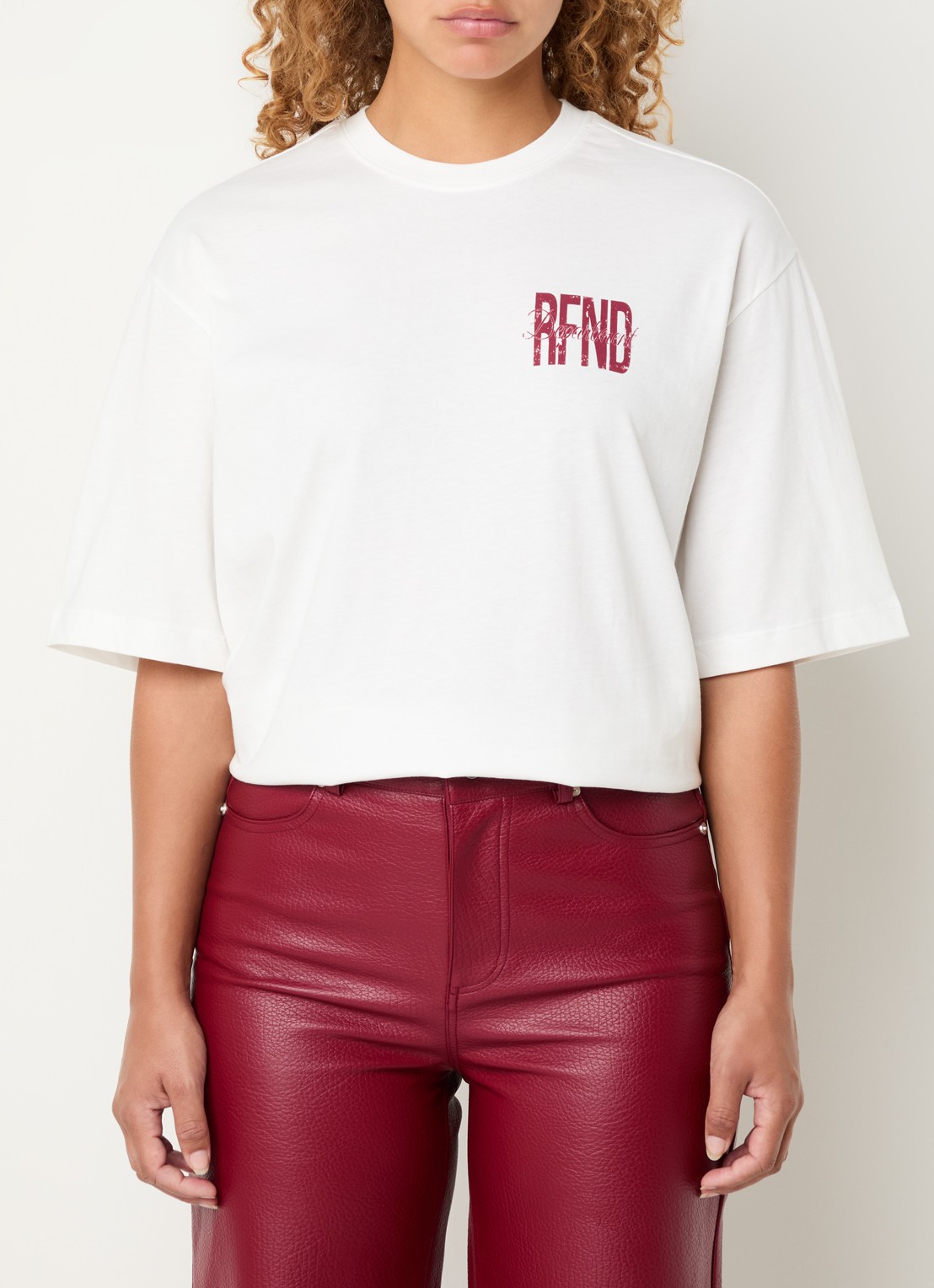 Refined Department Maggy T-shirt met logo- en backprint - achterkant gebroken wit