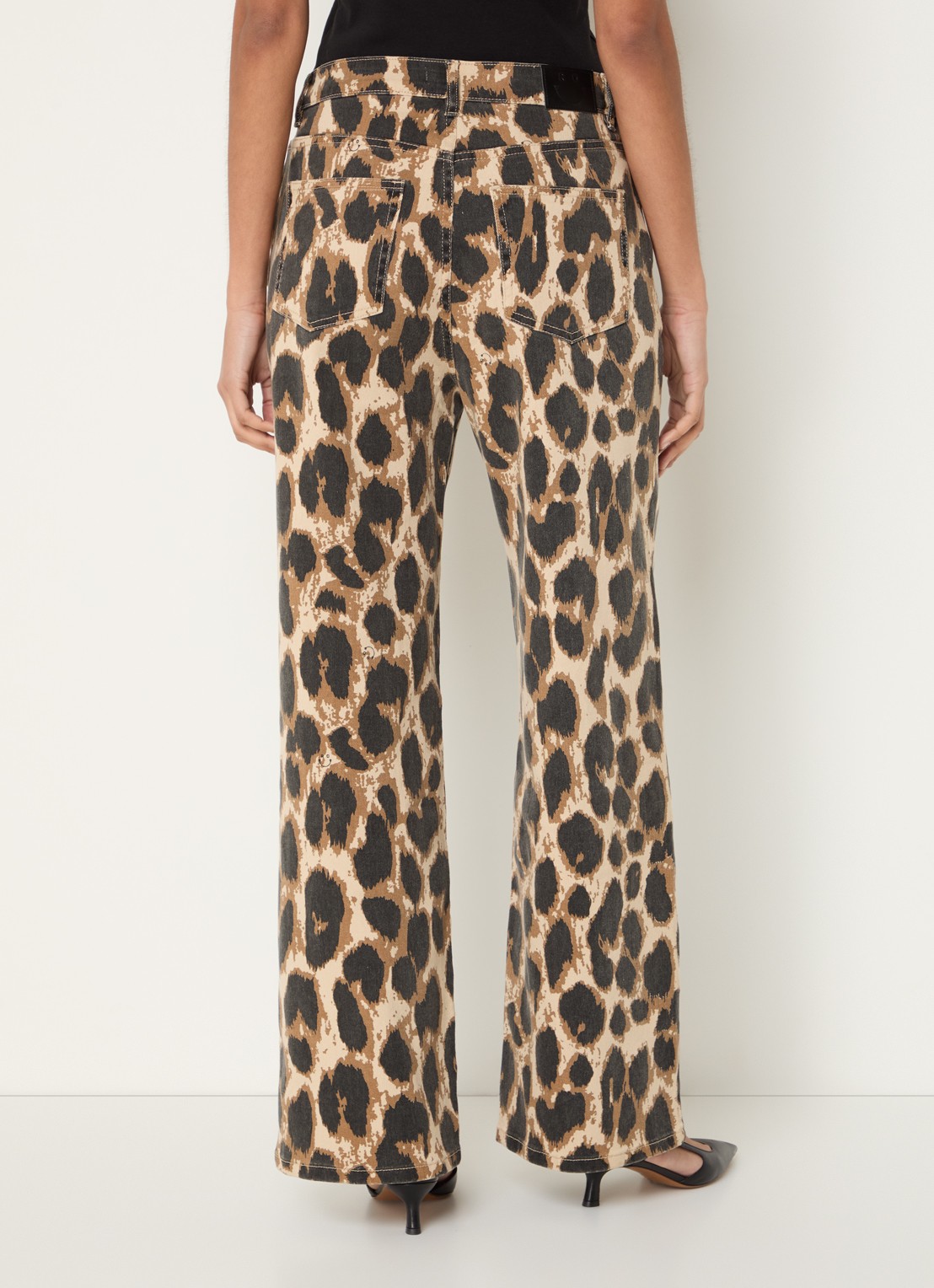 Refined Department Sunny high waist wide leg jeans met panterprint - achterkant lichtbruin