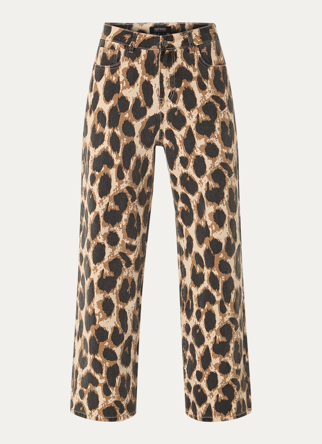 Refined Department Sunny high waist wide leg jeans met panterprint - voorkant 2 lichtbruin