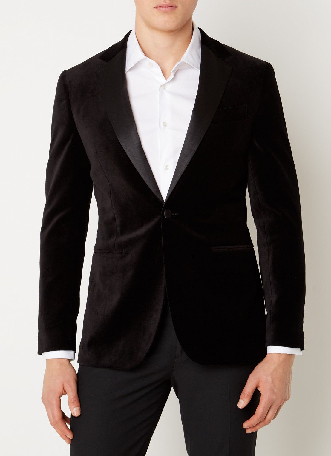 Reiss Ace regular fit colbert van fluweel met borstzak - detail zwart