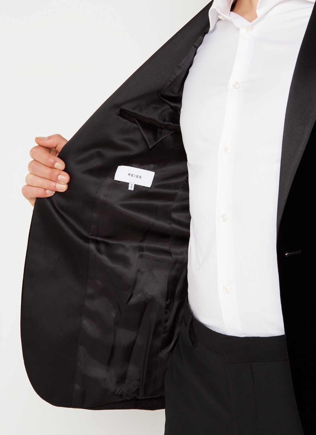 Reiss Ace regular fit colbert van fluweel met borstzak - detail 2 zwart