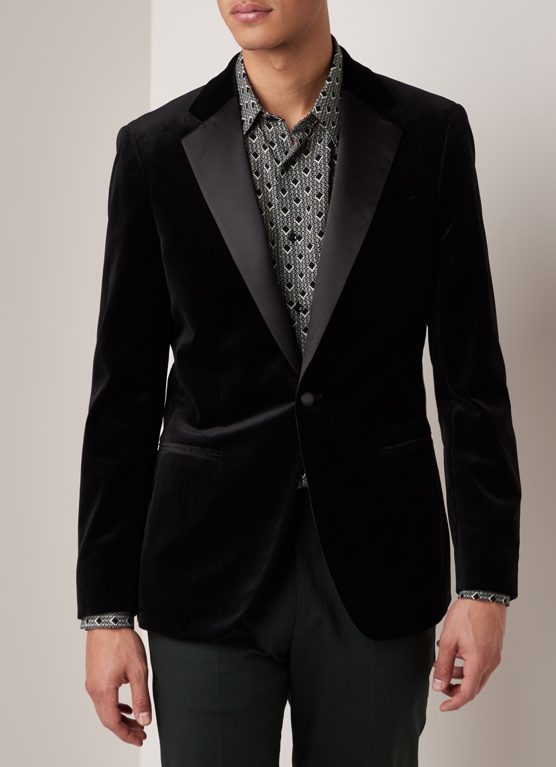 Reiss Ace slim fit colbert van fluweel met paspelzakken - detail 3 zwart