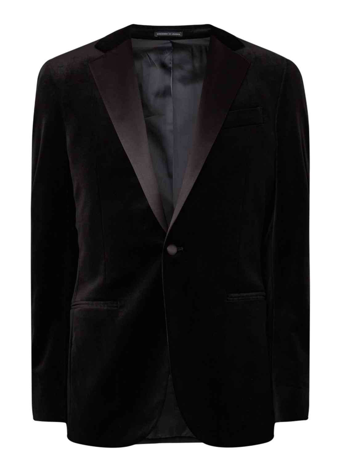 Reiss Ace slim fit colbert van fluweel met paspelzakken - voorkant zwart