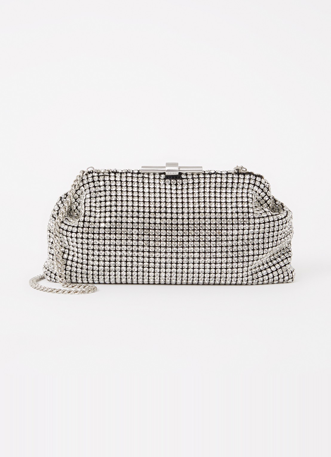 Reiss Adaline clutch met strass met afneembare schouderriem - voorkant 4 zilver
