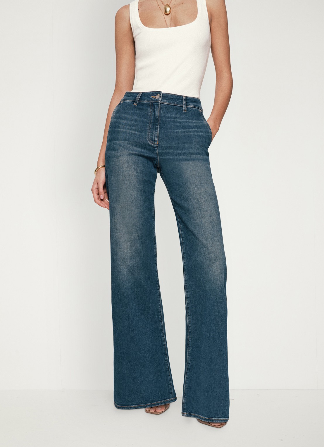 Reiss Addie high waist wide leg jeans met steekzakken - detail 3 donkerblauw