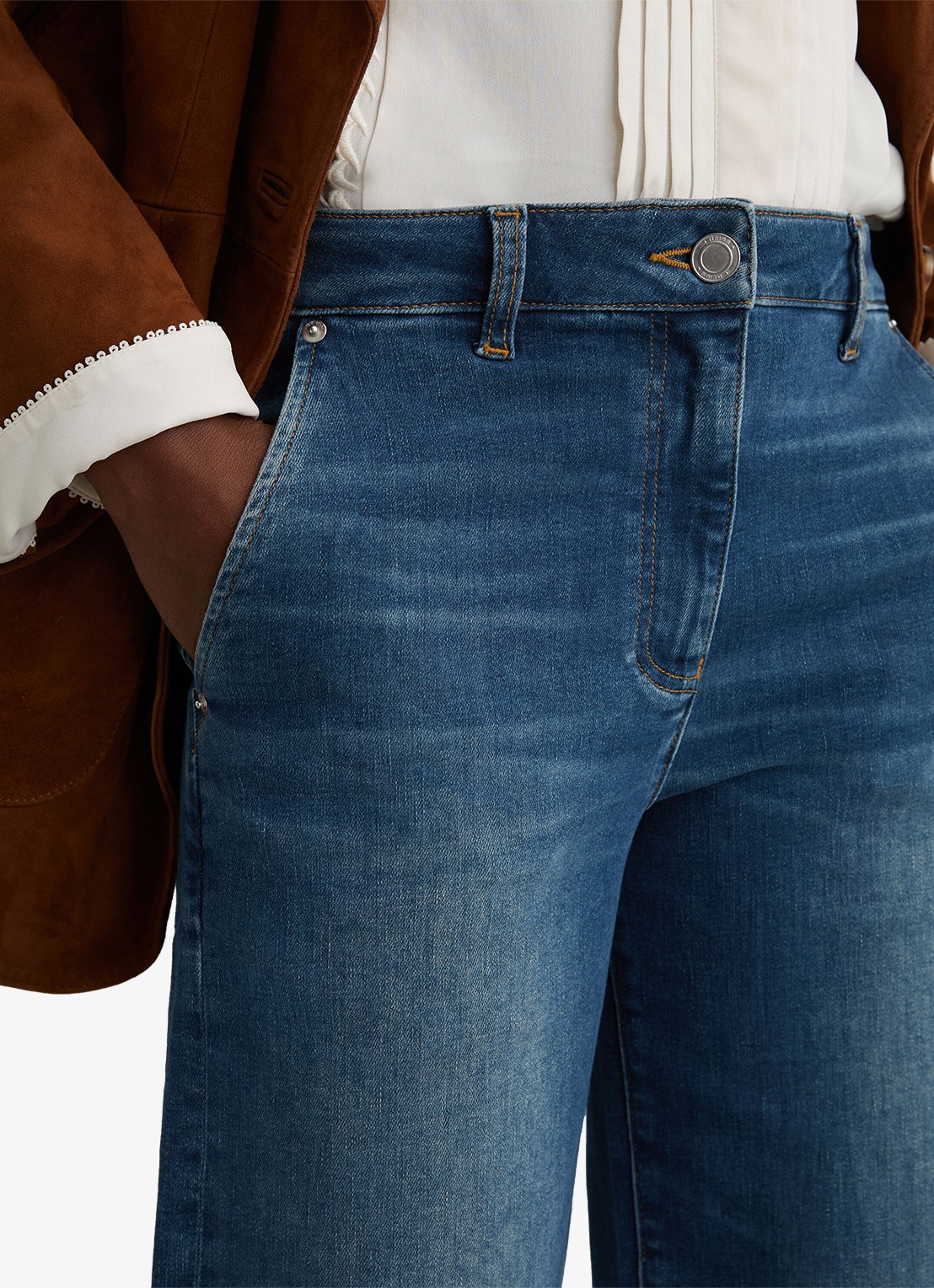 Reiss Addie high waist wide leg jeans met steekzakken - detail 4 donkerblauw