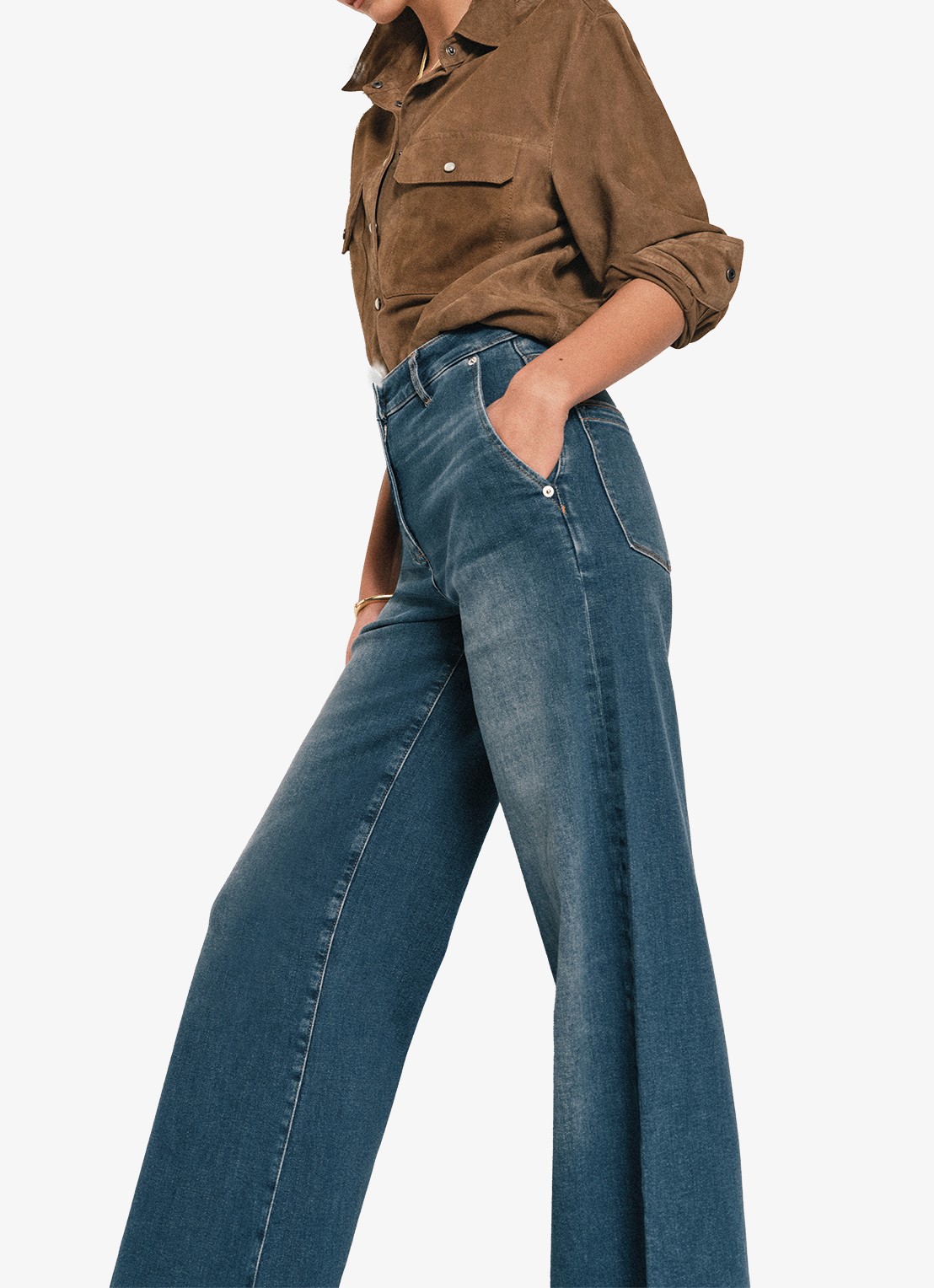 Reiss Addie high waist wide leg jeans met steekzakken - detail 5 donkerblauw