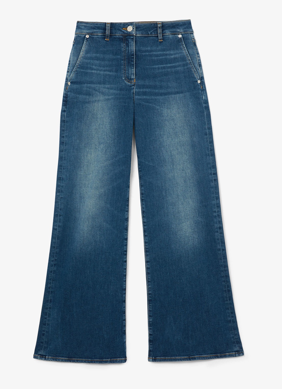 Reiss Addie high waist wide leg jeans met steekzakken - voorkant donkerblauw