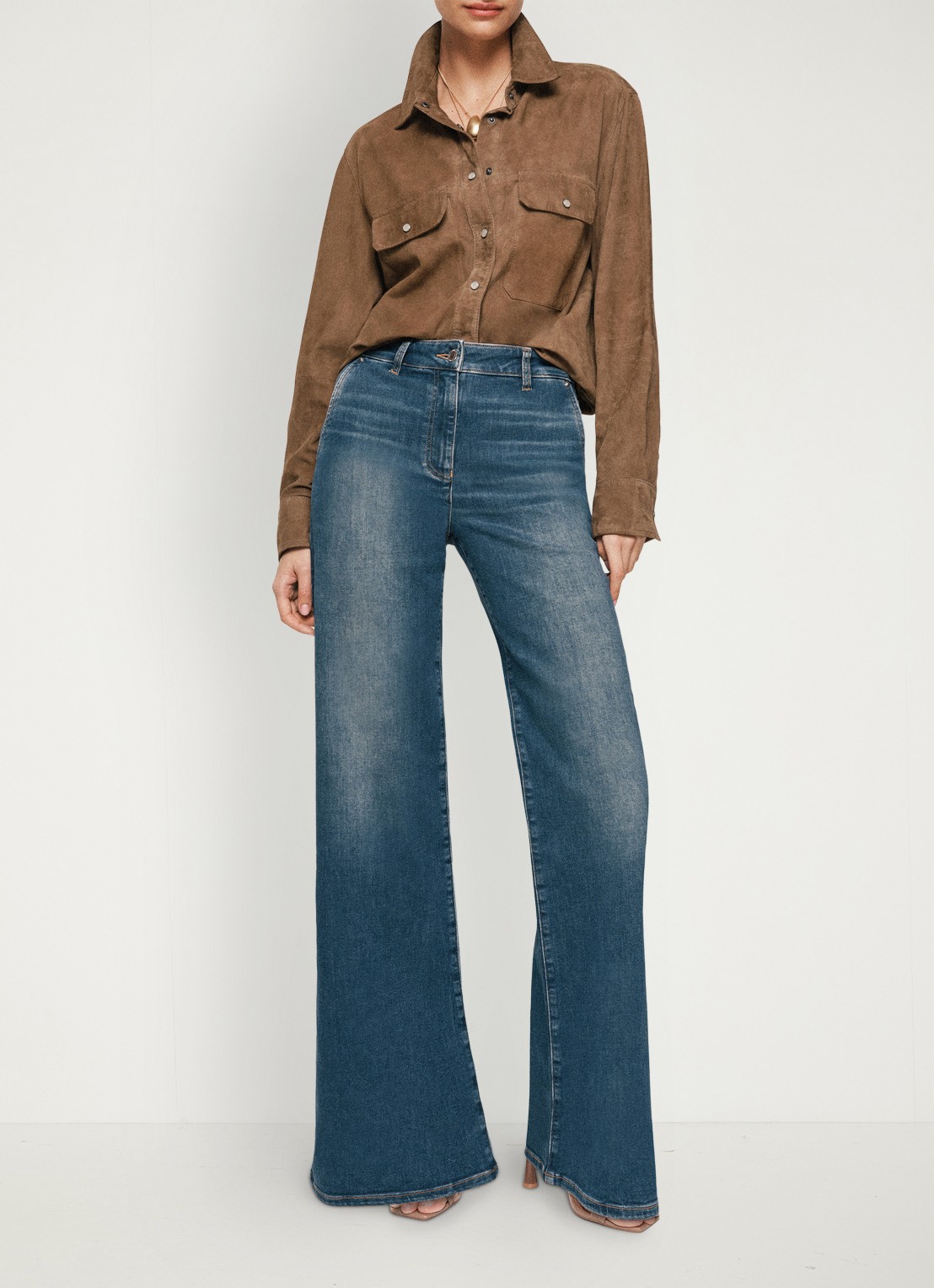 Reiss Addie high waist wide leg jeans met steekzakken - voorkant 2 donkerblauw