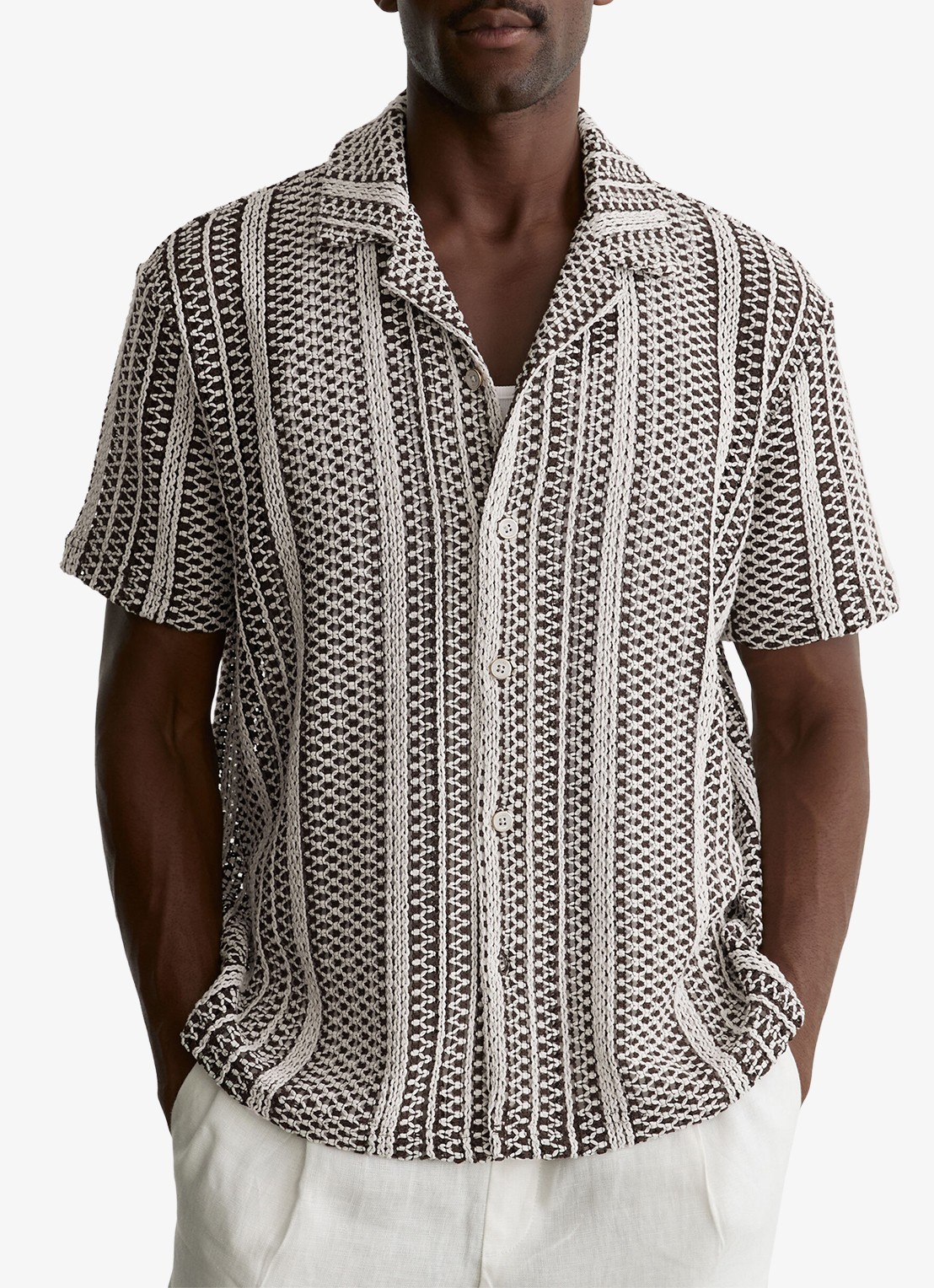 Reiss Aetos regular fit overhemd van van crochet - detail 2 donkerbruin