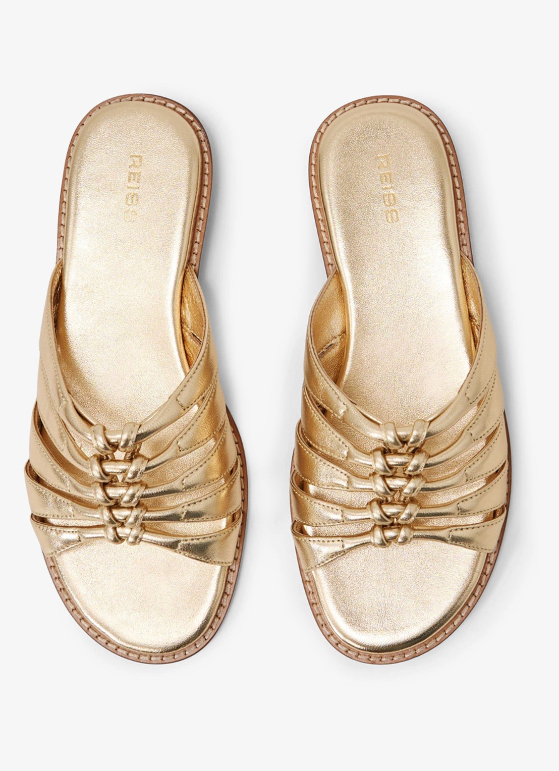 Reiss Agnes slipper van leer met metallic finish - detail 4 gold / goud