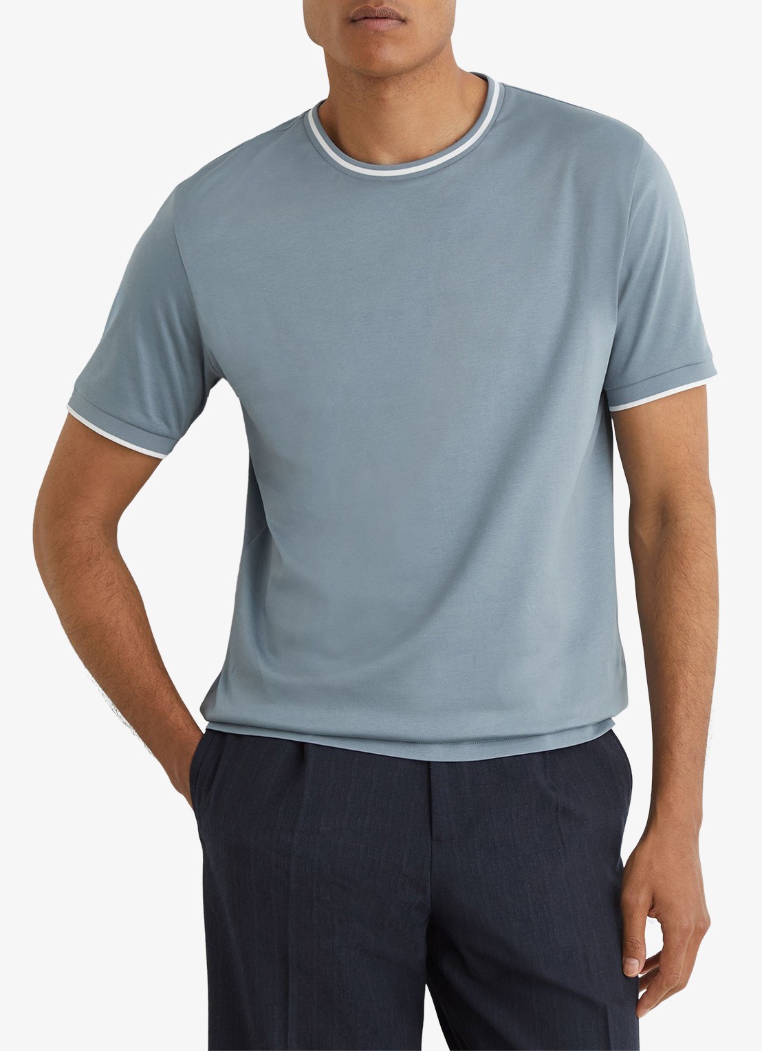 Reiss Ainsley T-shirt met gestreept detail - detail staalblauw