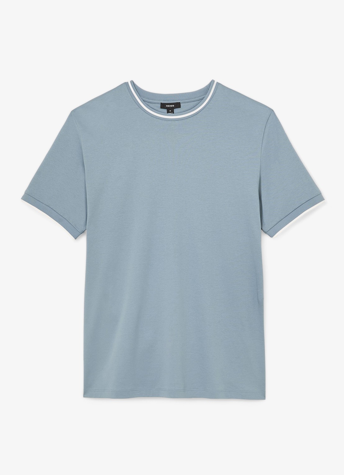Reiss Ainsley T-shirt met gestreept detail - voorkant 5 staalblauw