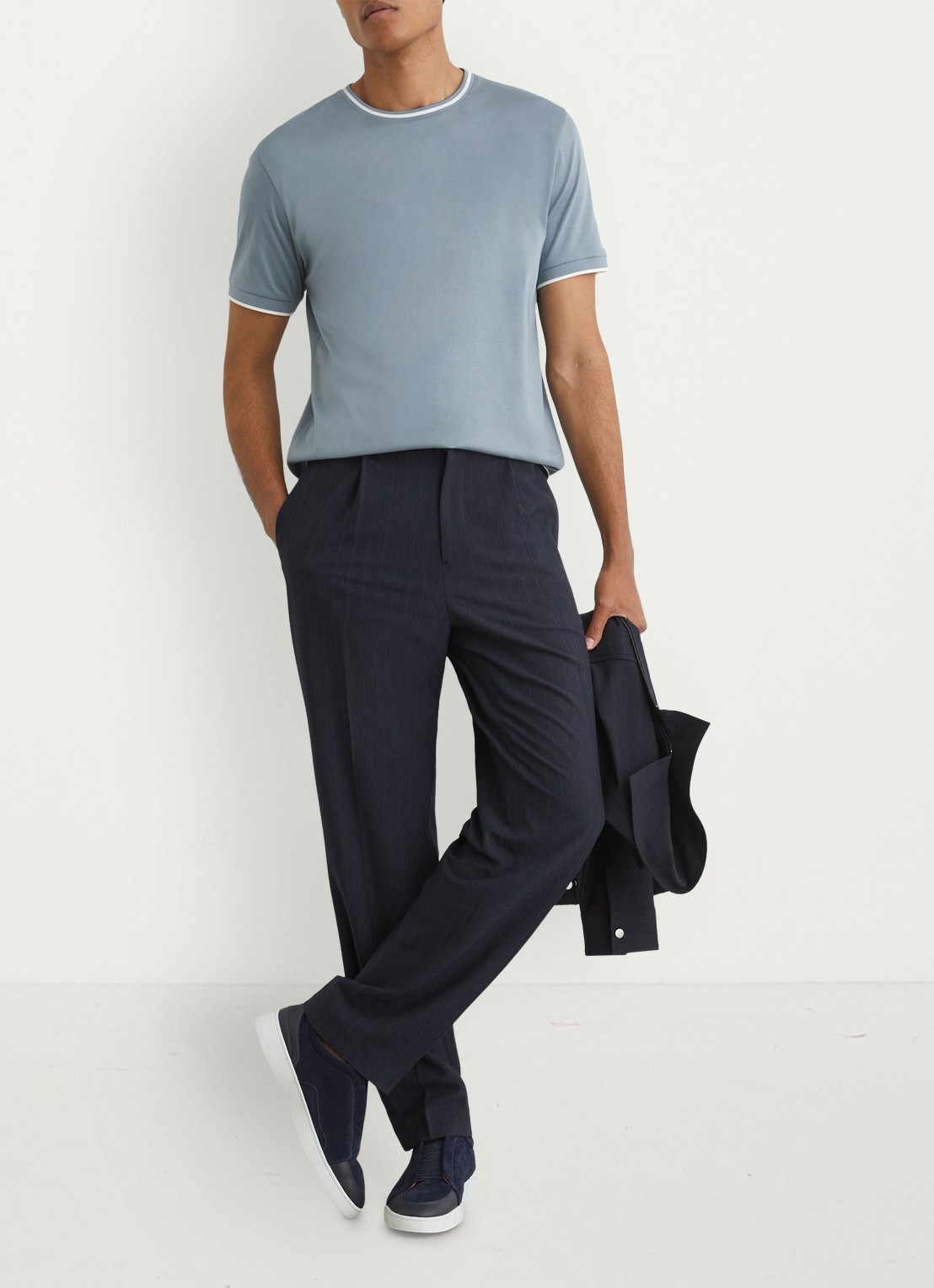 Reiss Ainsley T-shirt met gestreept detail - voorkant 6 staalblauw