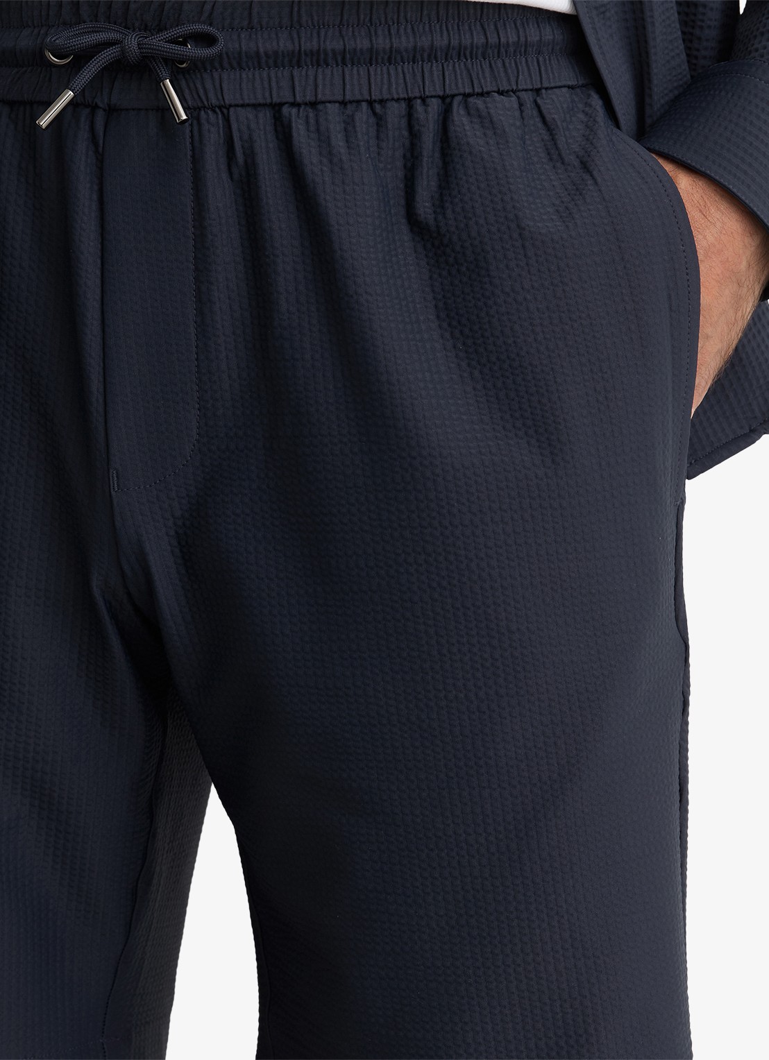 Reiss Ajay straight fit korte broek met structuur - detail 2 donkerblauw