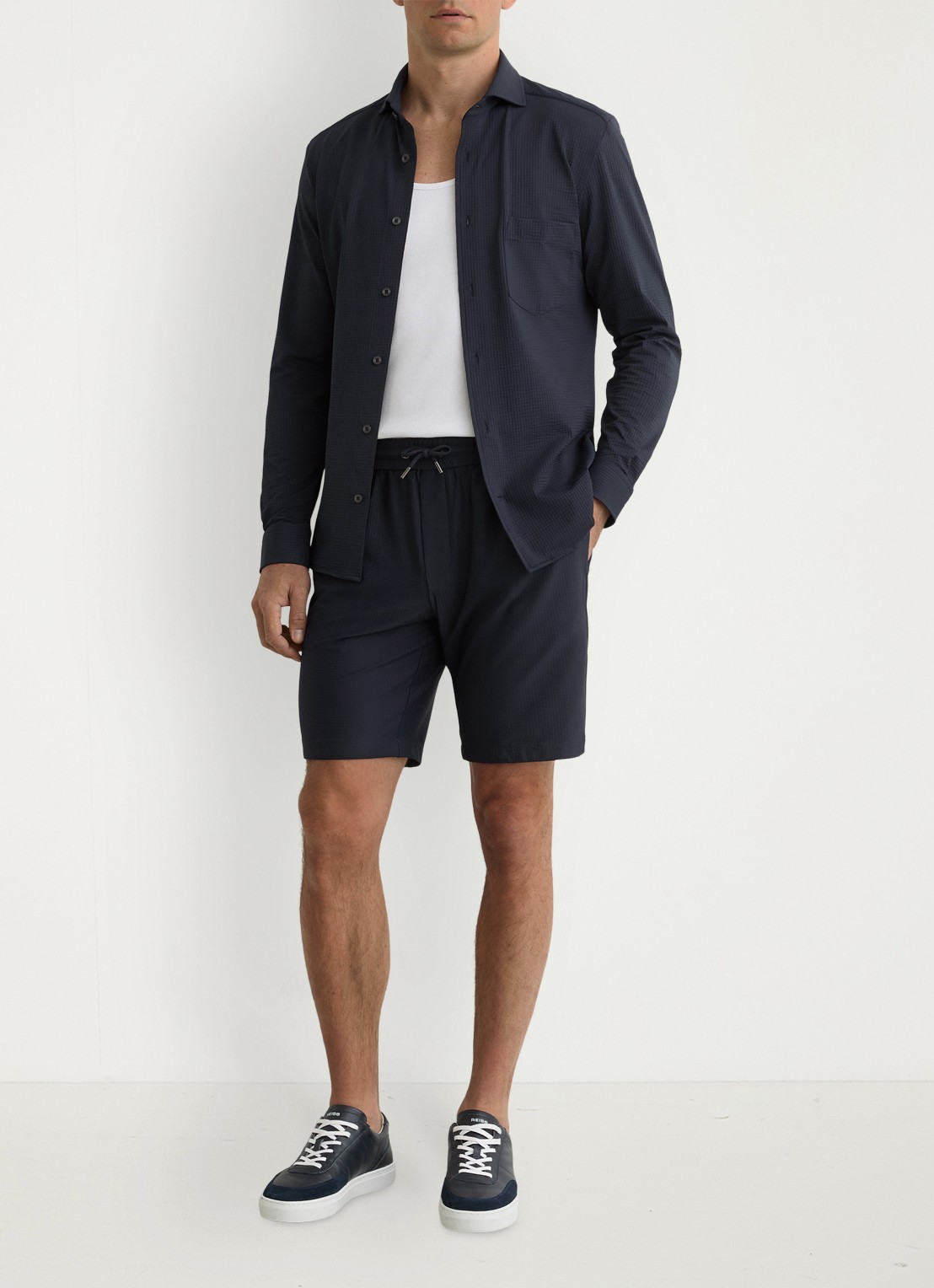 Reiss Ajay straight fit korte broek met structuur - voorkant 5 donkerblauw