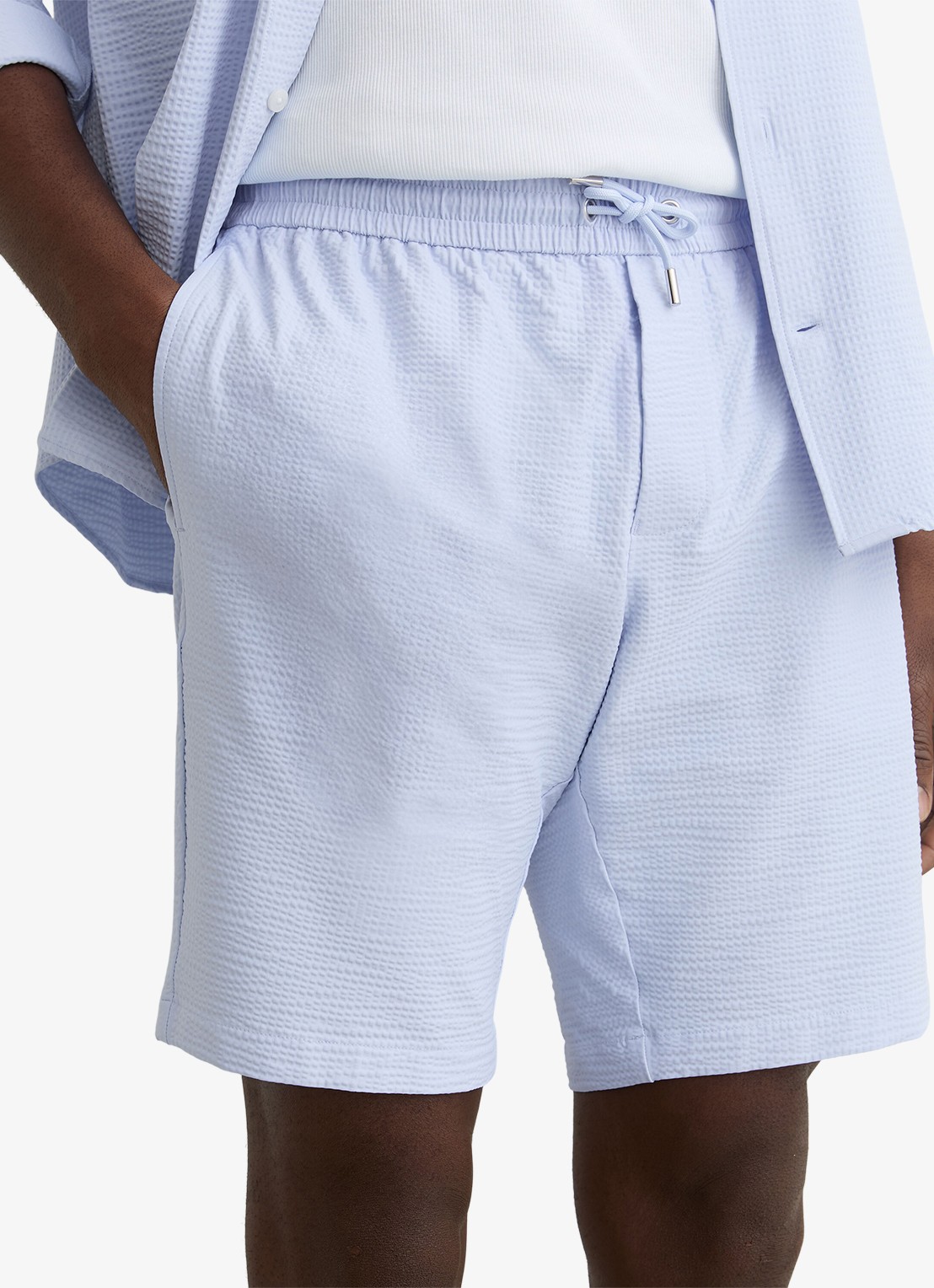 Reiss Ajay straight fit korte broek met structuur - detail 5 lichtblauw