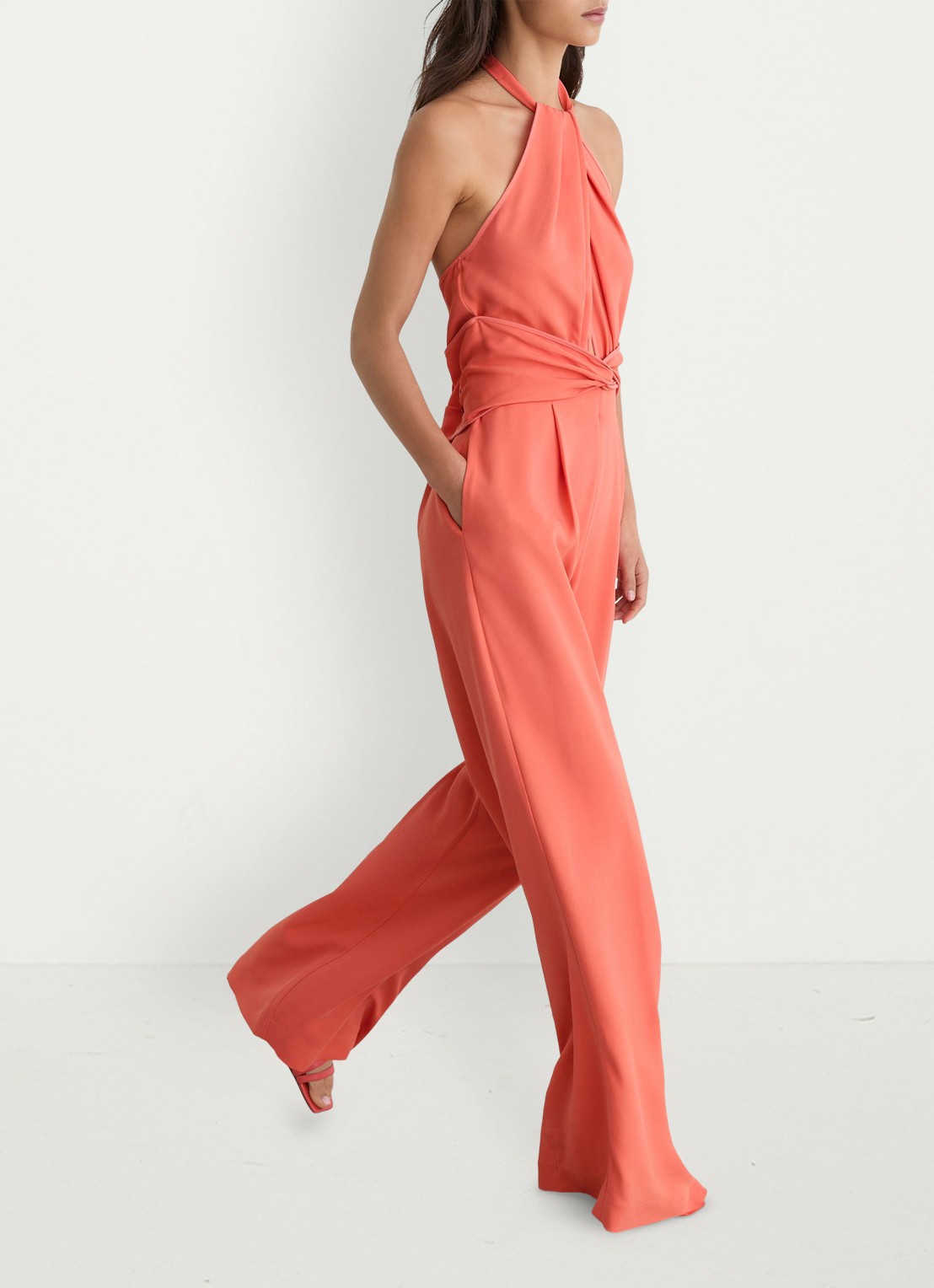 Reiss Akia wide fit jumpsuit met steekzakken - detail 6 koraalroze