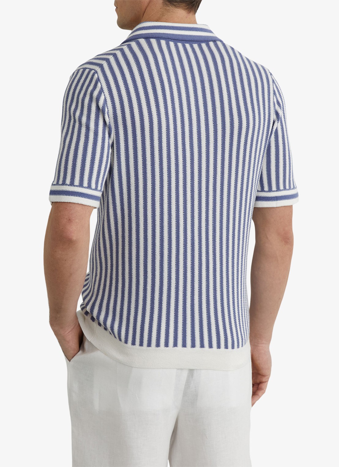 Reiss Alba regular fit polo met streepprint - achterkant 6 blauw