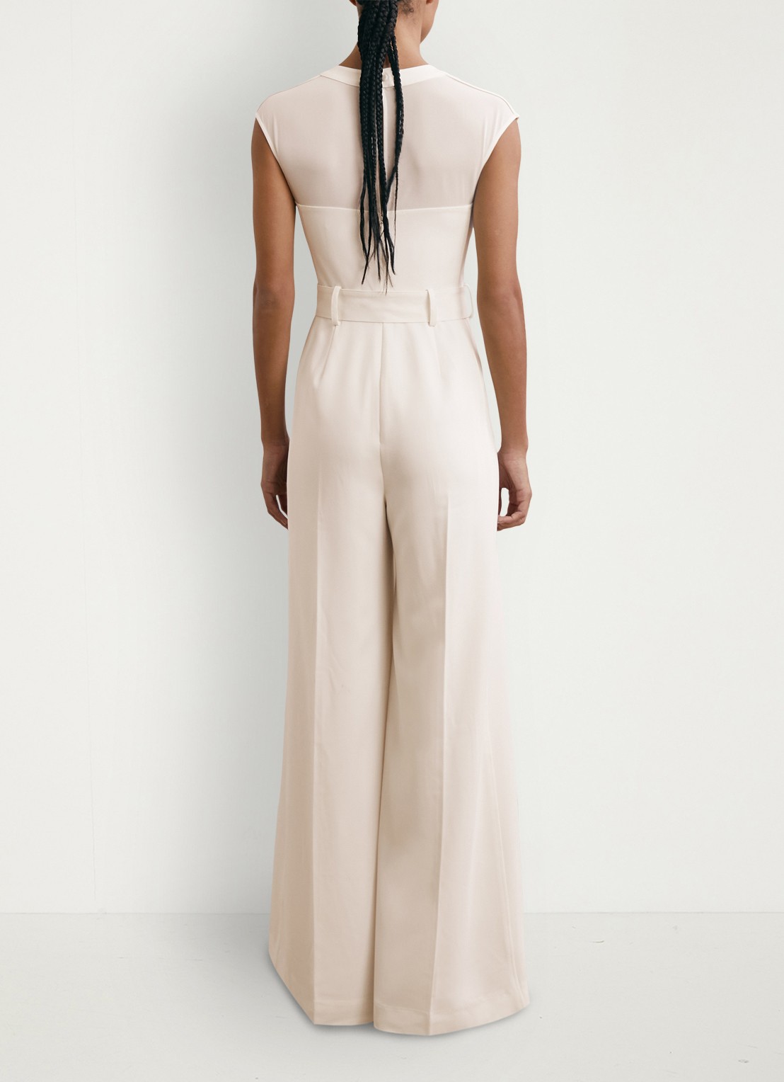 Reiss Alba wide fit jumpsuit met mesh en ceintuur - achterkant 5 wit