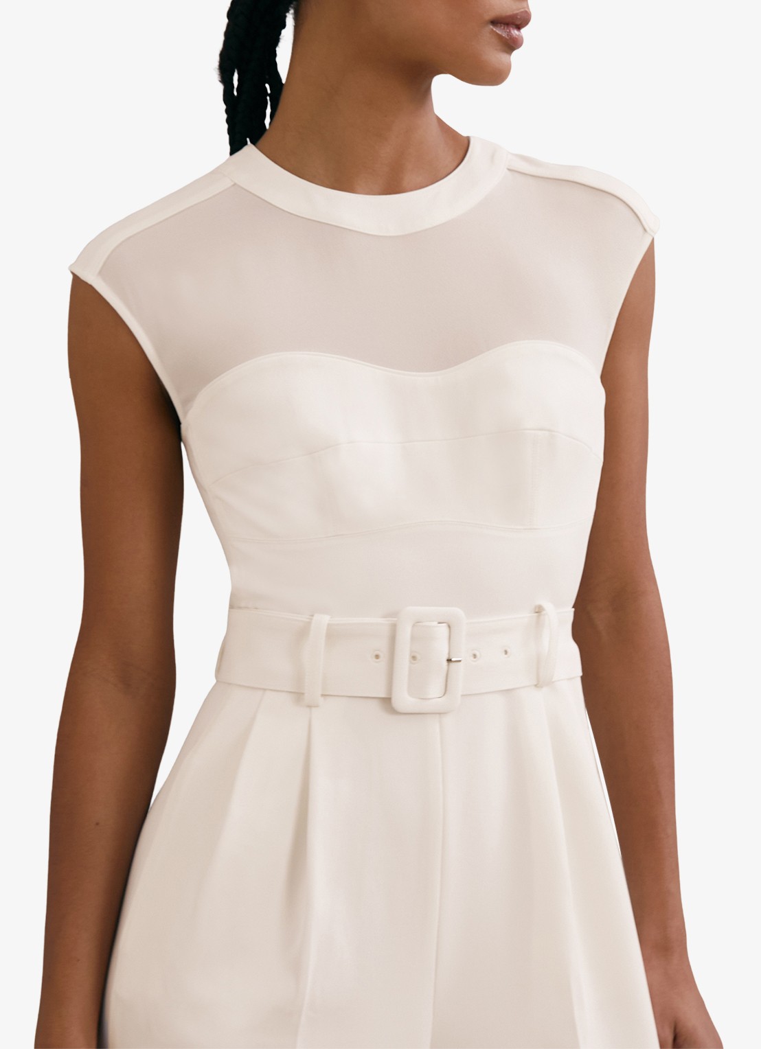 Reiss Alba wide fit jumpsuit met mesh en ceintuur - detail 2 wit