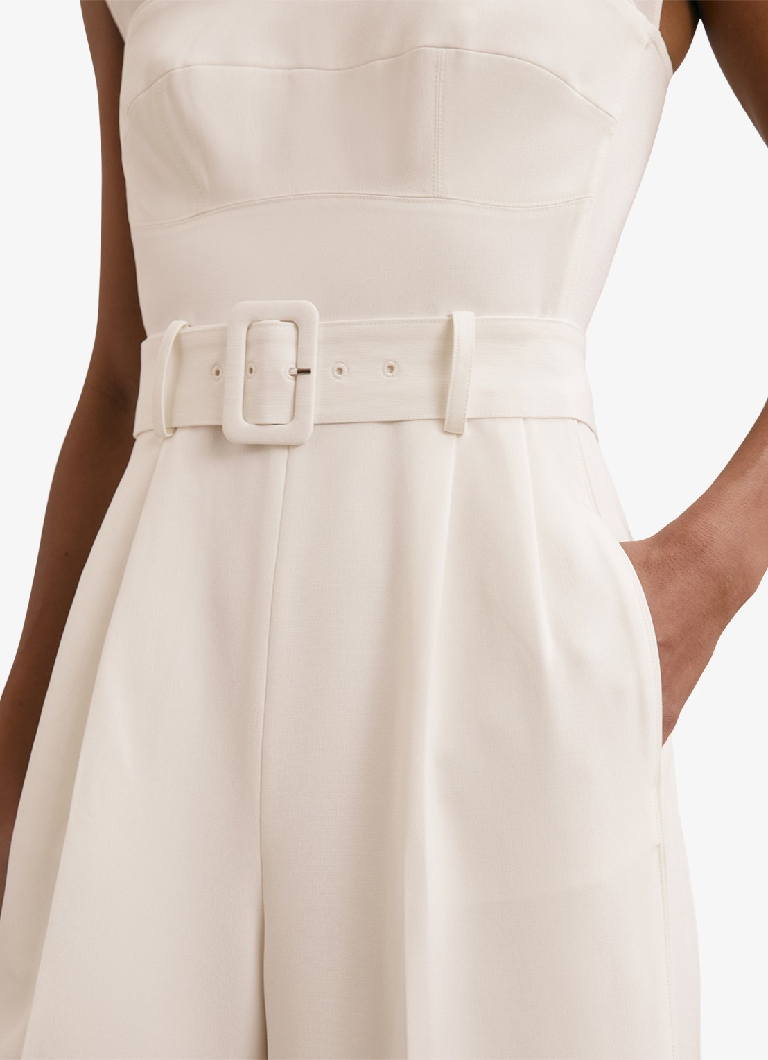 Reiss Alba wide fit jumpsuit met mesh en ceintuur - detail 3 wit