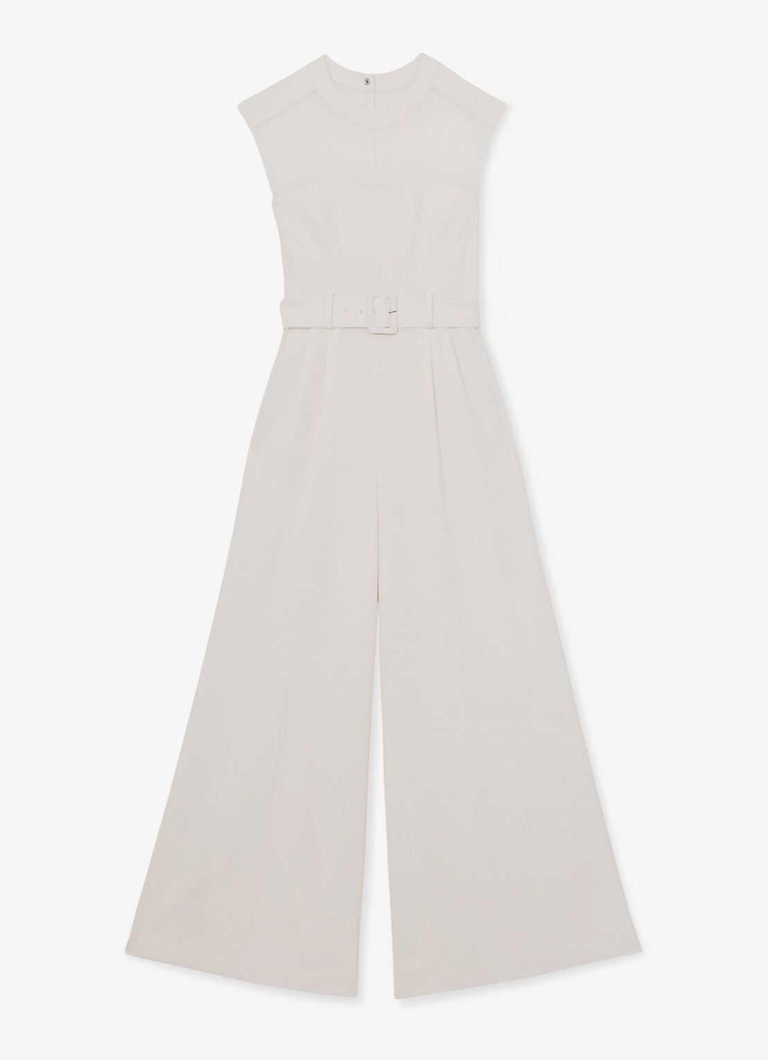 Reiss Alba wide fit jumpsuit met mesh en ceintuur - voorkant 6 wit