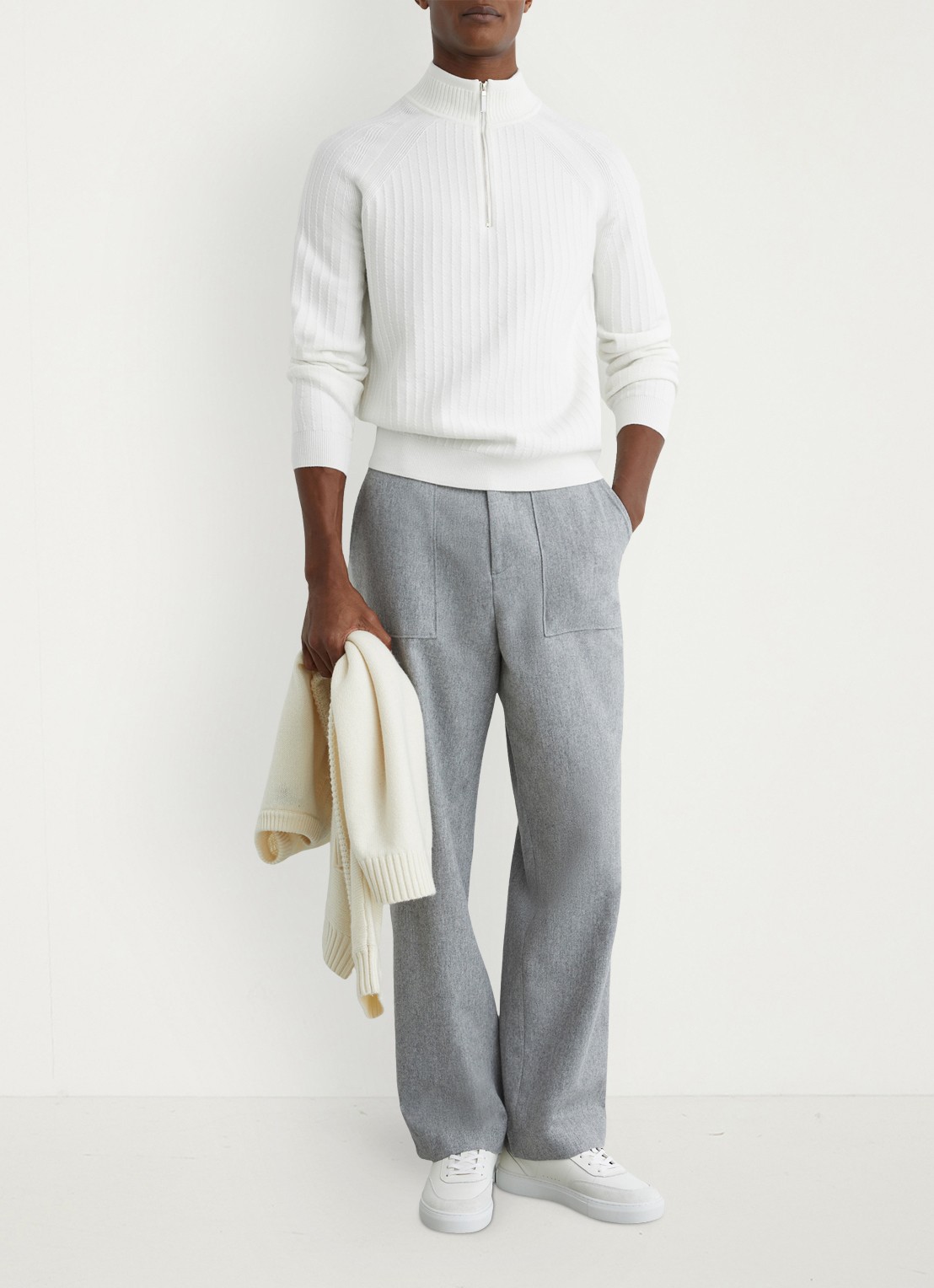 Reiss Aldershop grofgebreid trui met halve rits - voorkant 6 wit
