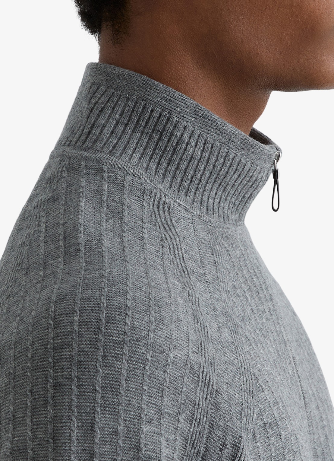 Reiss Aldershop grofgebreid trui met halve rits - detail 4 grijsmele